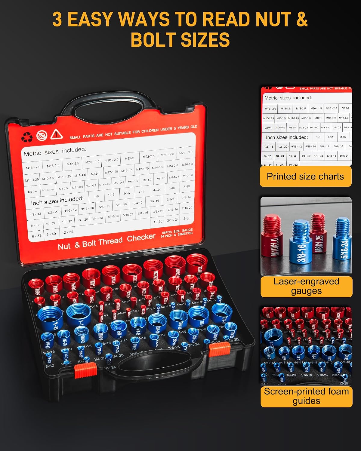 Detalle de Miucoguier 66-Piece Thread Checker Set, 34 SAE and 32 Metric Gauges