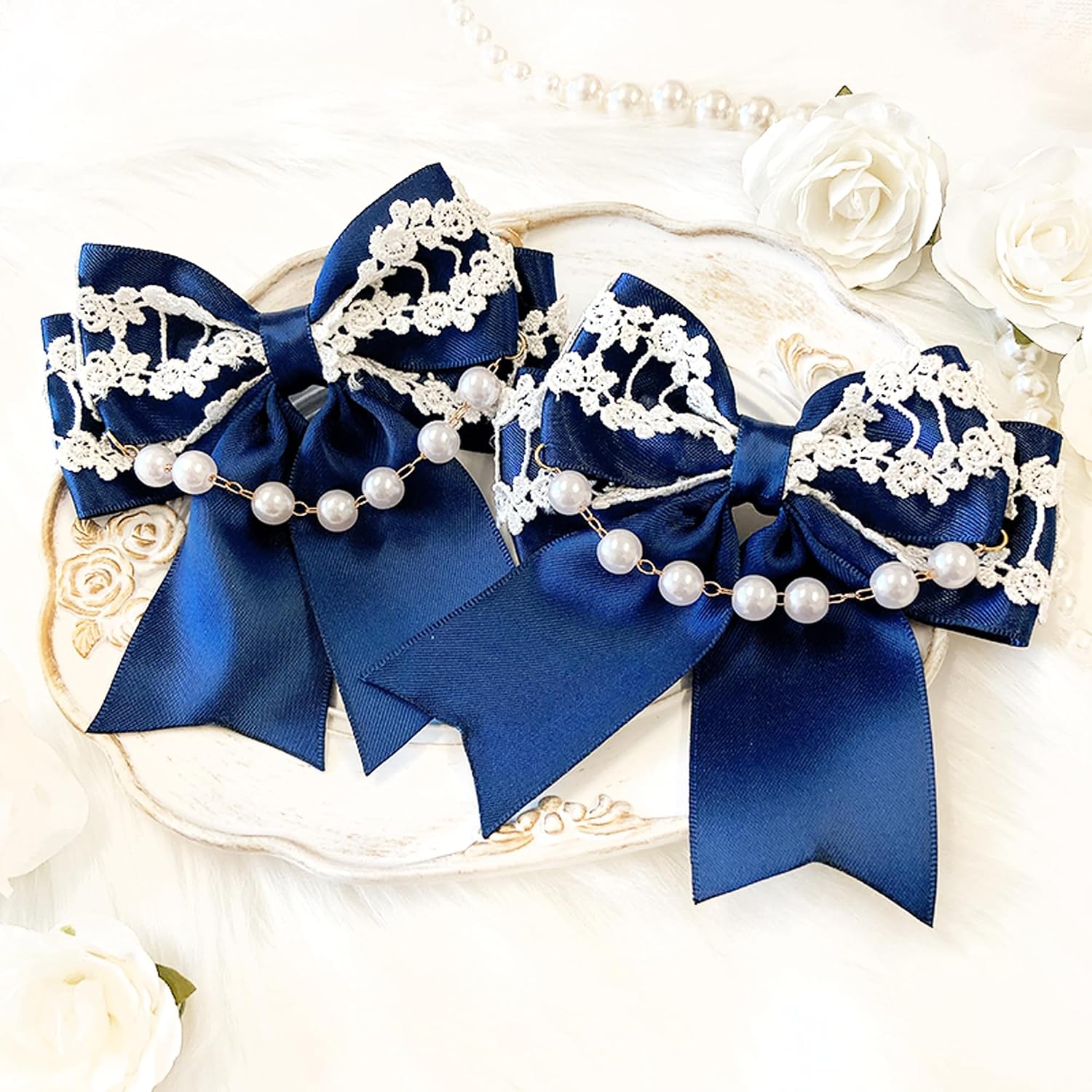 Detalle 2 de リボンクリップ vol.5 ヘアクリップ 2個セット ブラック・W10cm×H11cm