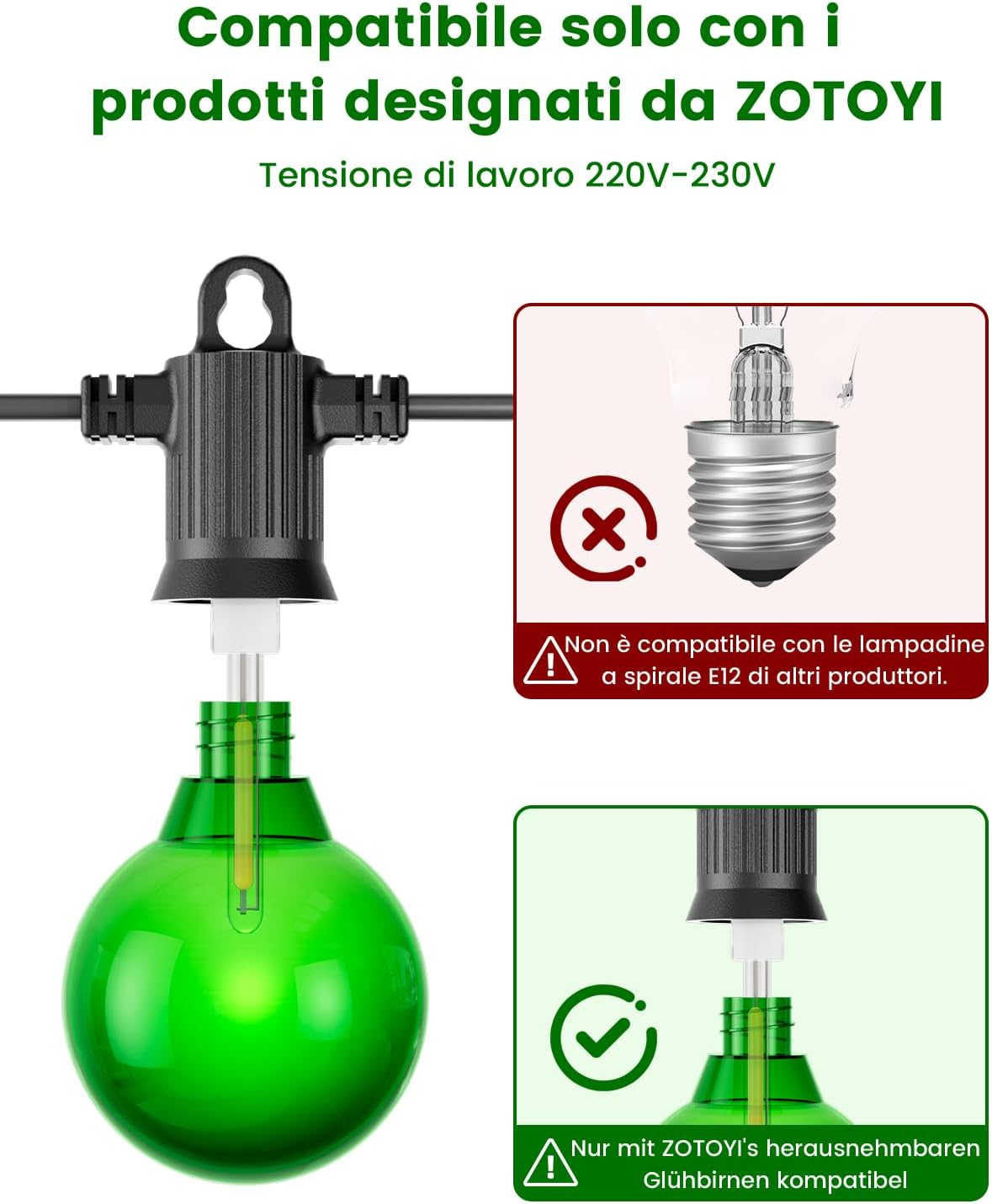 Detalle 2 de ZOTOYI Lampadine LED G40 Accessorio Multicolore per Luci a Sfera – 30 pezzi, IP65, plastica infrangibile