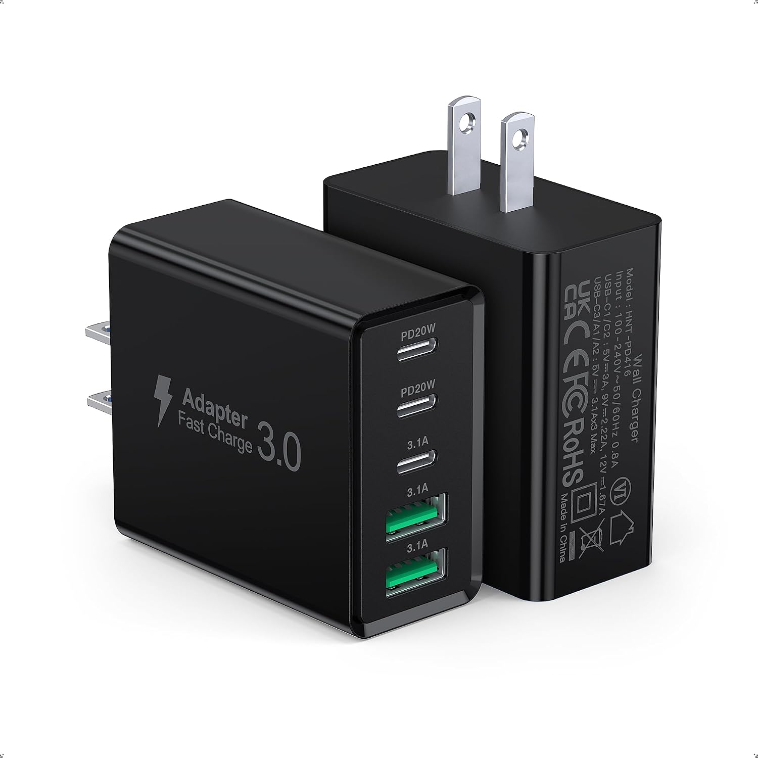 Detalle de Qwinjwin 2-Pack 50W 5-Port USB Wall Charger (2 USB-A + 3 USB-C, White)