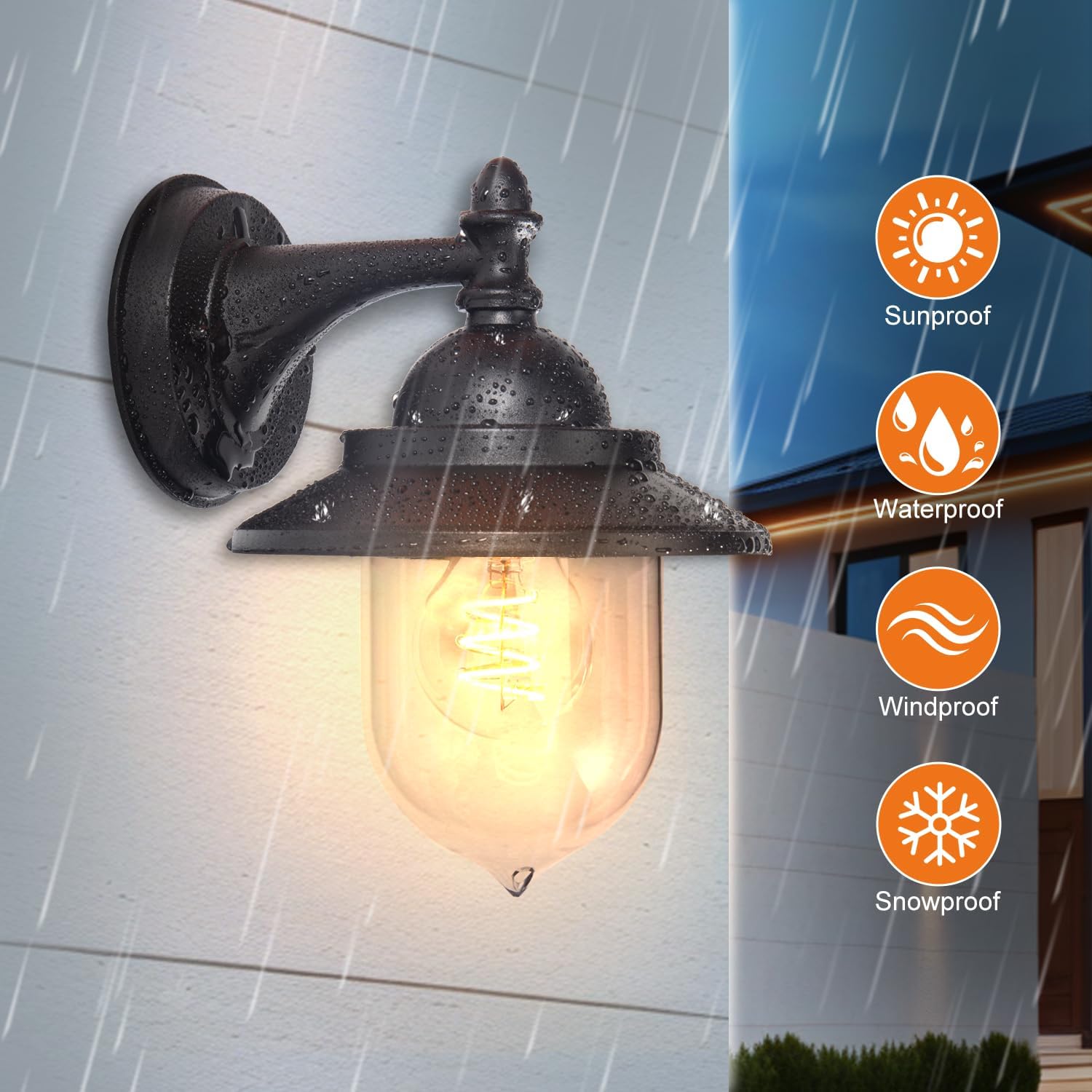 Detalle 2 de EBION Coach Lantern Outdoor Wall Lights – Traditional vintage retro black coach lantern wall lamps (bulbs not included)