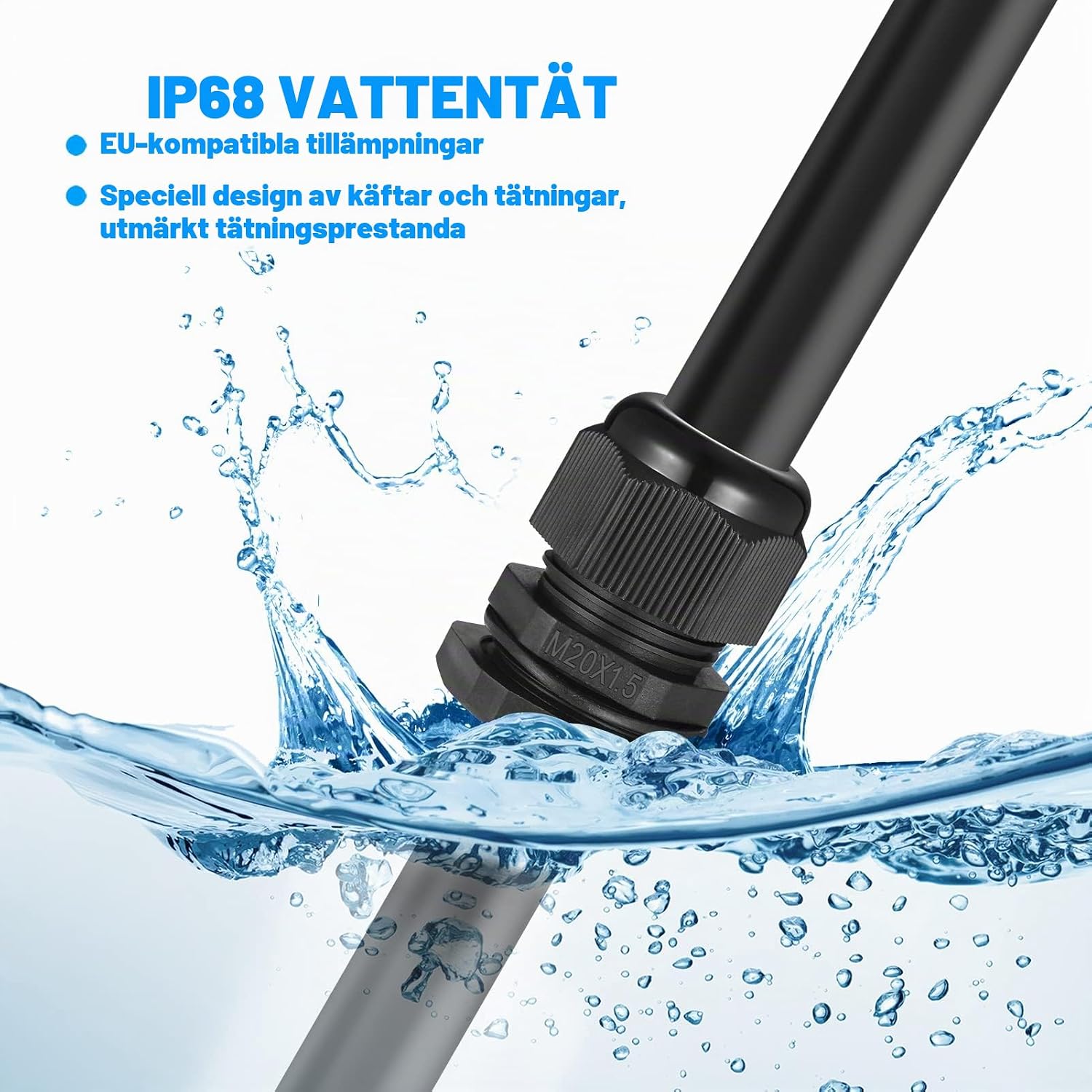 Detalle 2 de Zocipro M20 kabelgenomföringar, 20-pack för 6–12 mm kabel, IP68, svart