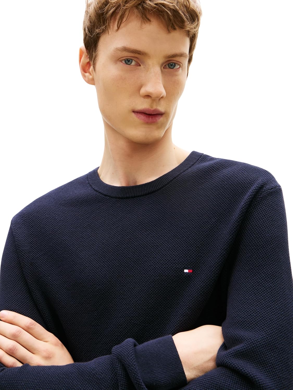 Detalle de Tommy Hilfiger Pull Homme Essential Structure – Bleu Desert Sky, Regular Fit, L