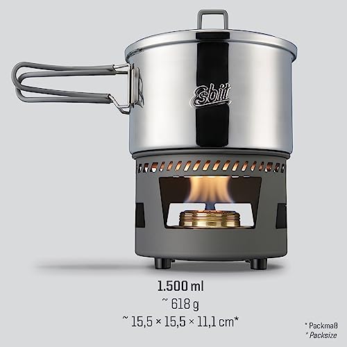 Thumbnail 3 de Esbit Spirituskochset mit 1500 ml Topf – Edelstahl, Deckelaufhängung und Spiritusbrenner mit Flammenregulierer