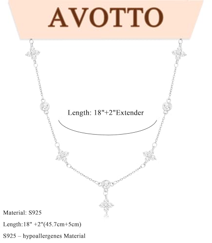 Thumbnail 3 de Avotto S925 Silver Necklace for Women – Hypoallergenic 18in Choker with 2in Extender