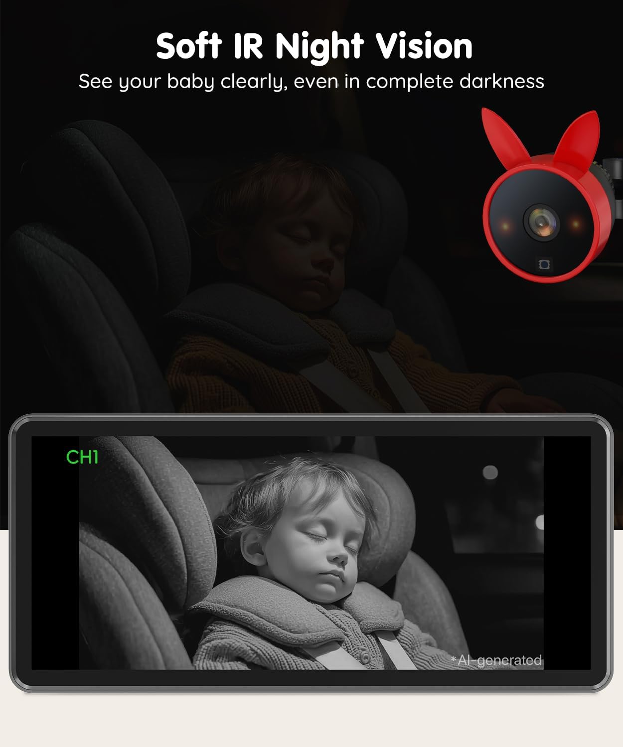 Detalle de Babyvue BV3 PRO Dual Baby Car Camera, 7.2-Inch 1080P Split Screen