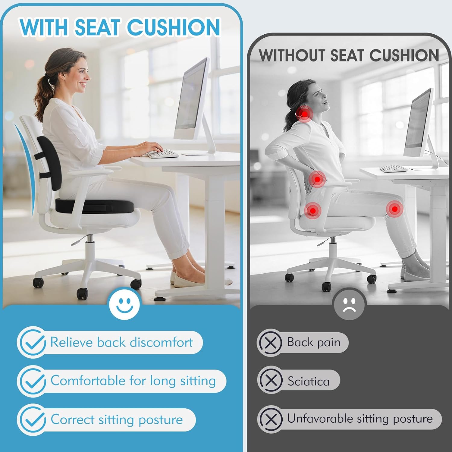 Thumbnail 3 de CushZone CZ0003-L-BL X-Large Seat Cushion and Lumbar Pillow, Black Memory Foam