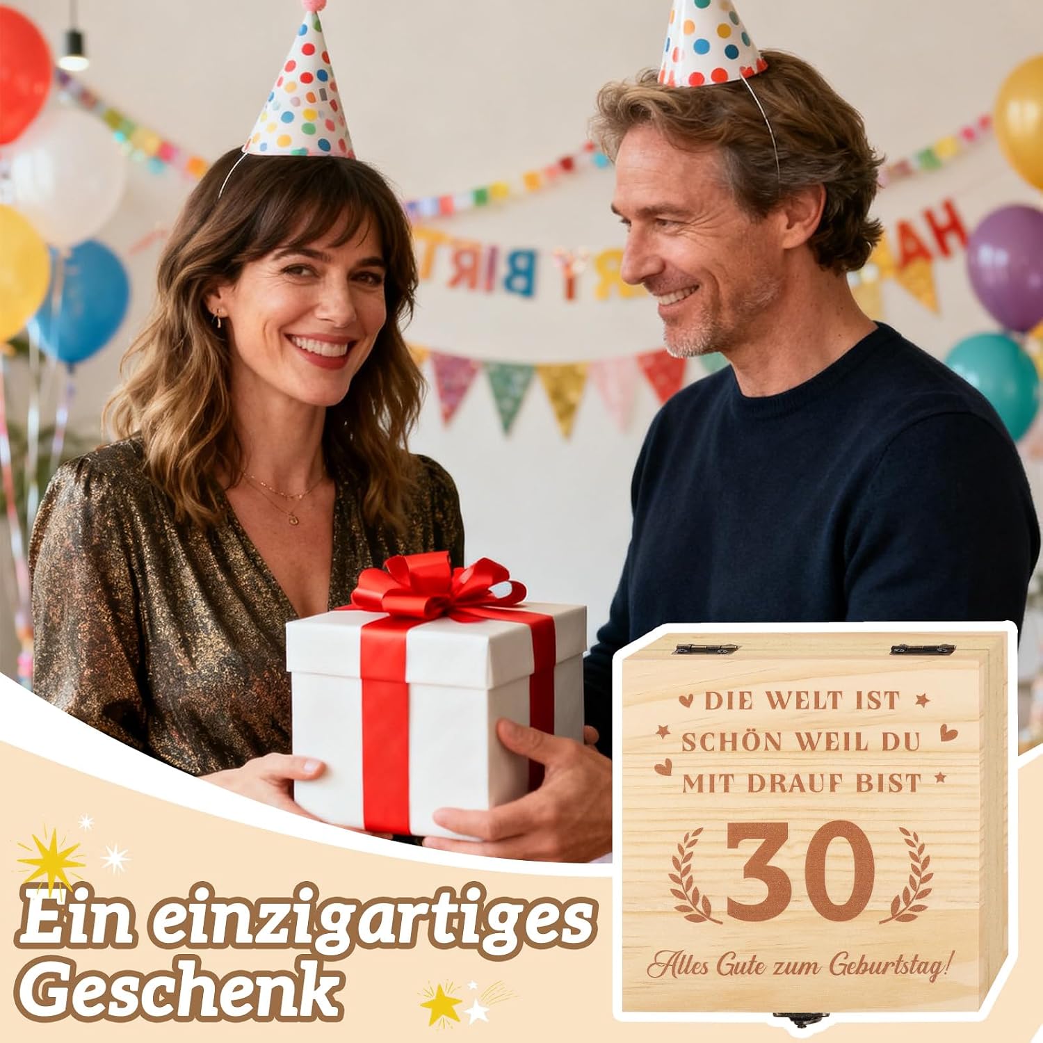 Detalle de TUZELIYA 30. Geburtstag Frauen Geldgeschenk aus Holz mit Karte, Trockenblumen & Retro-Riegel-Schloss