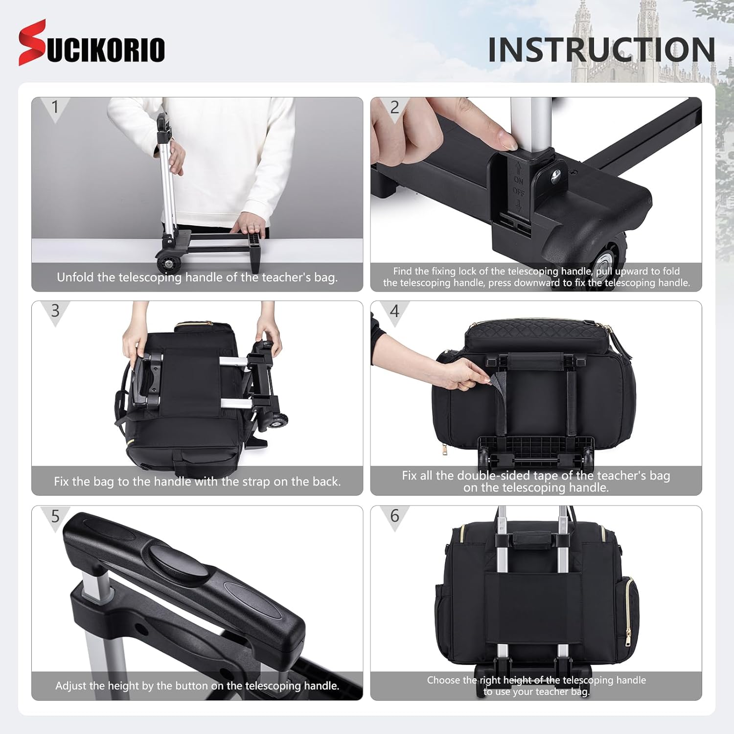 Detalle de SUCIKORIO Laptoptasche 17 Zoll mit Rollen – Lehrertasche, Business Koffer aus Oxford, wasserdicht