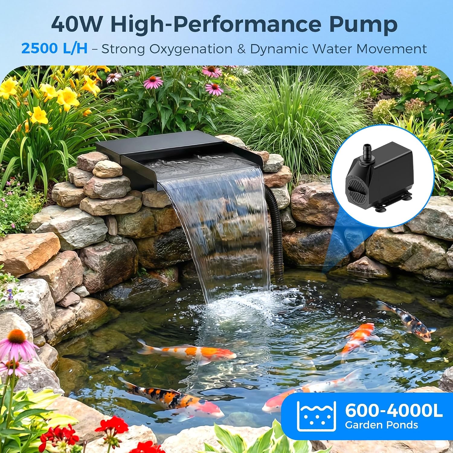 Detalle de Biling 12" Pond Waterfall Kit with 2500L/h Pump and 3m Hose