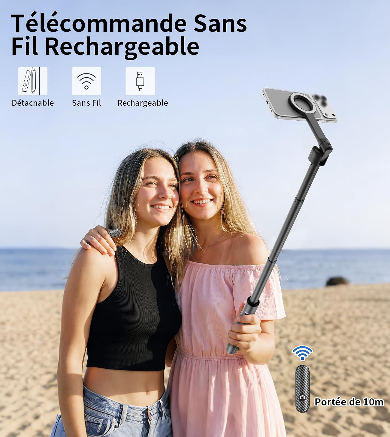 Detalle 2 de TONEOF magnetisch selfiestickstatief van aluminium, tot 174 cm, met afstandsbediening