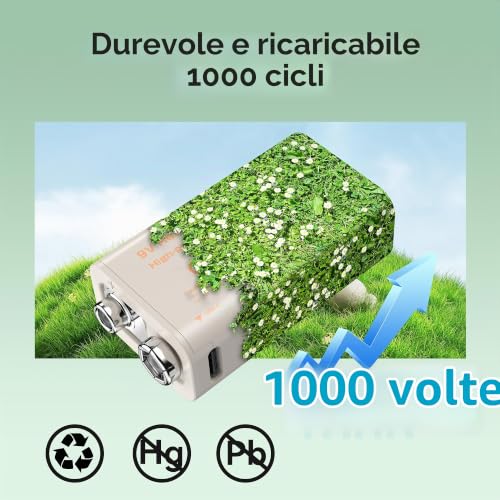 Detalle de ENEGON 9V Confezione da 4 batterie litio ricaricabili 3,7Wh/1000mAh Type-C