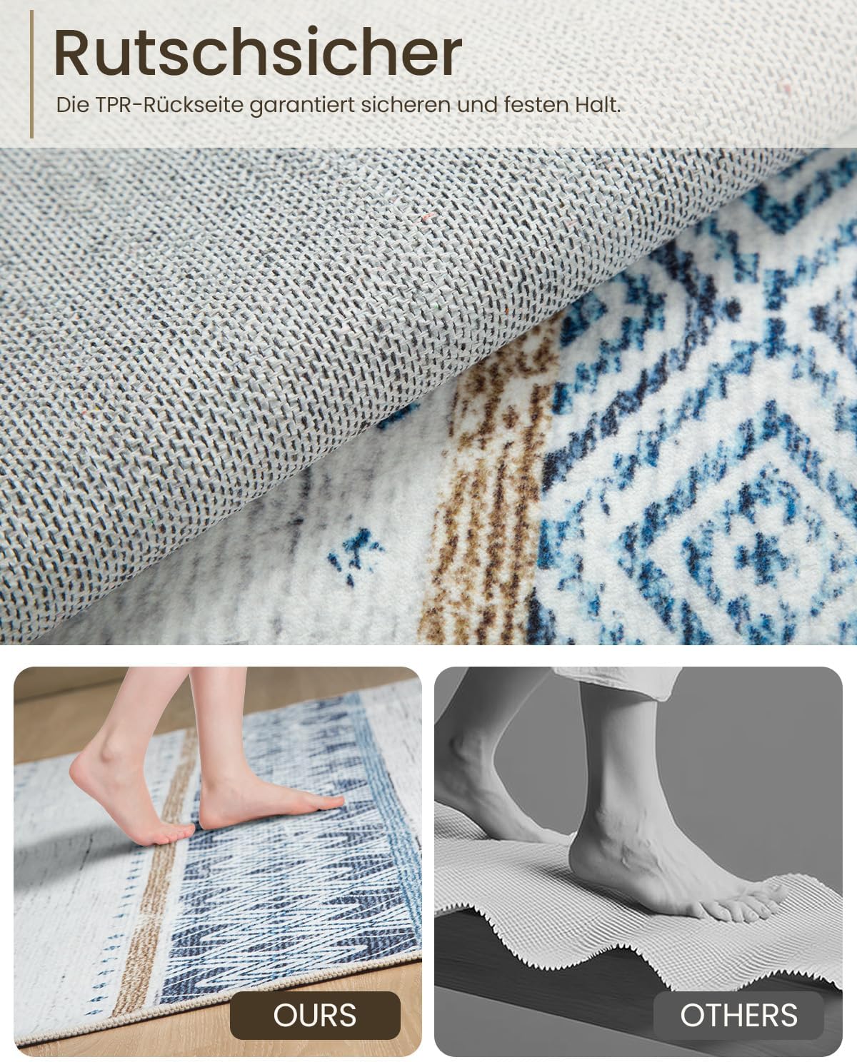 Thumbnail 3 de Tapis lavable en machine DEFYNEE 150 x 210 cm à poil court (brun bleu)