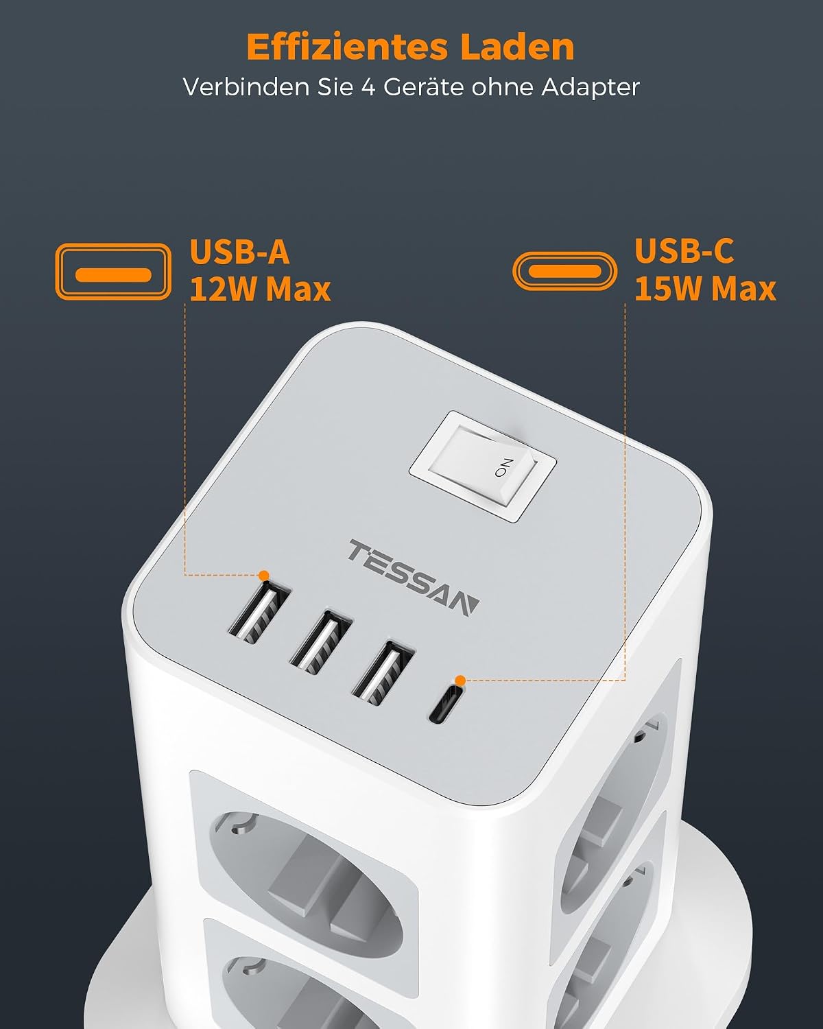 Detalle de TESSAN Mehrfachsteckdose 3600 W USB
