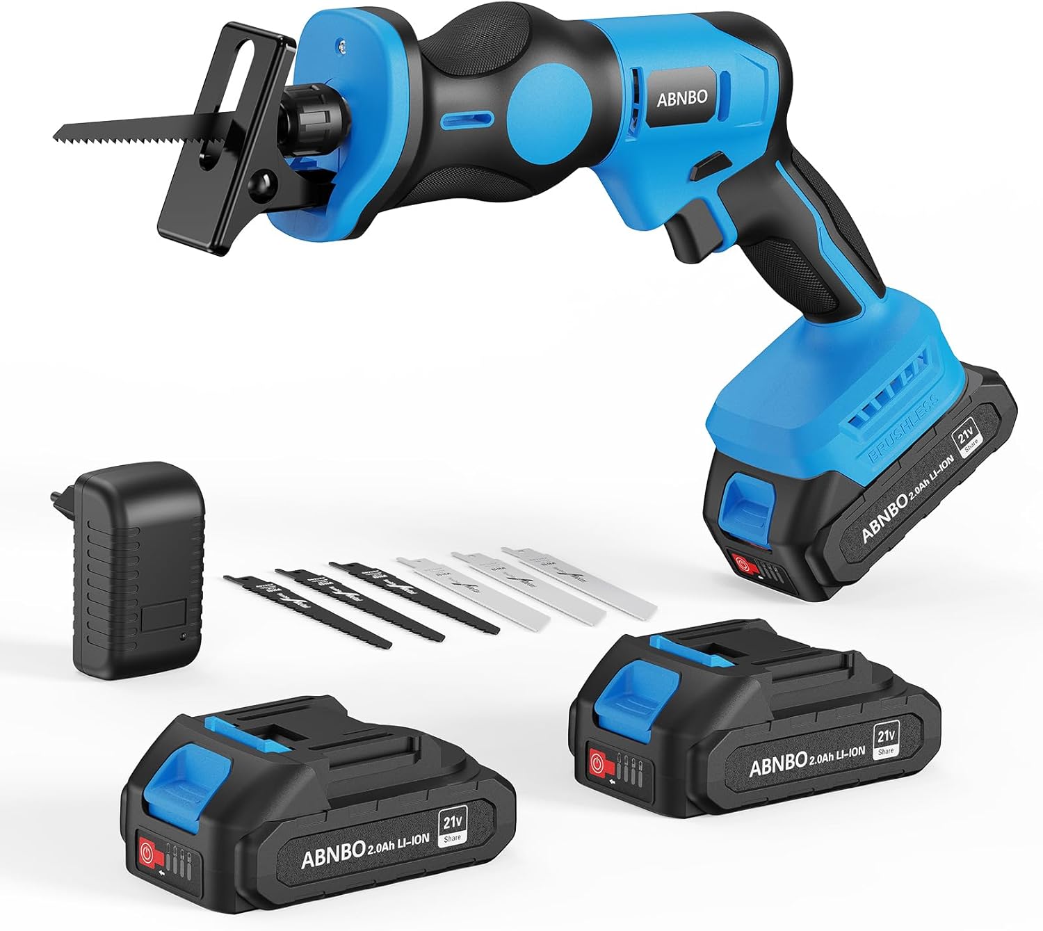 ABNBO 20V Brushless Cordless Reciprocating Saw Kit with Tool-Free Blade Change (2 x 2.0Ah batteries)