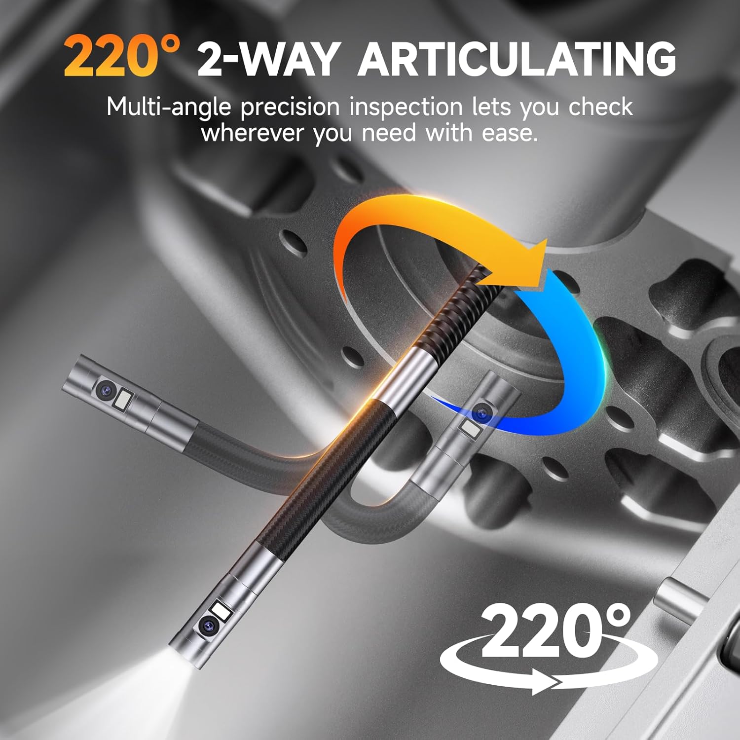 Detalle 2 de FOXWELL 6.5mm Slim Dual-Lens 220° Two-Way Articulating Borescope (Y406D) with IPS HD Screen