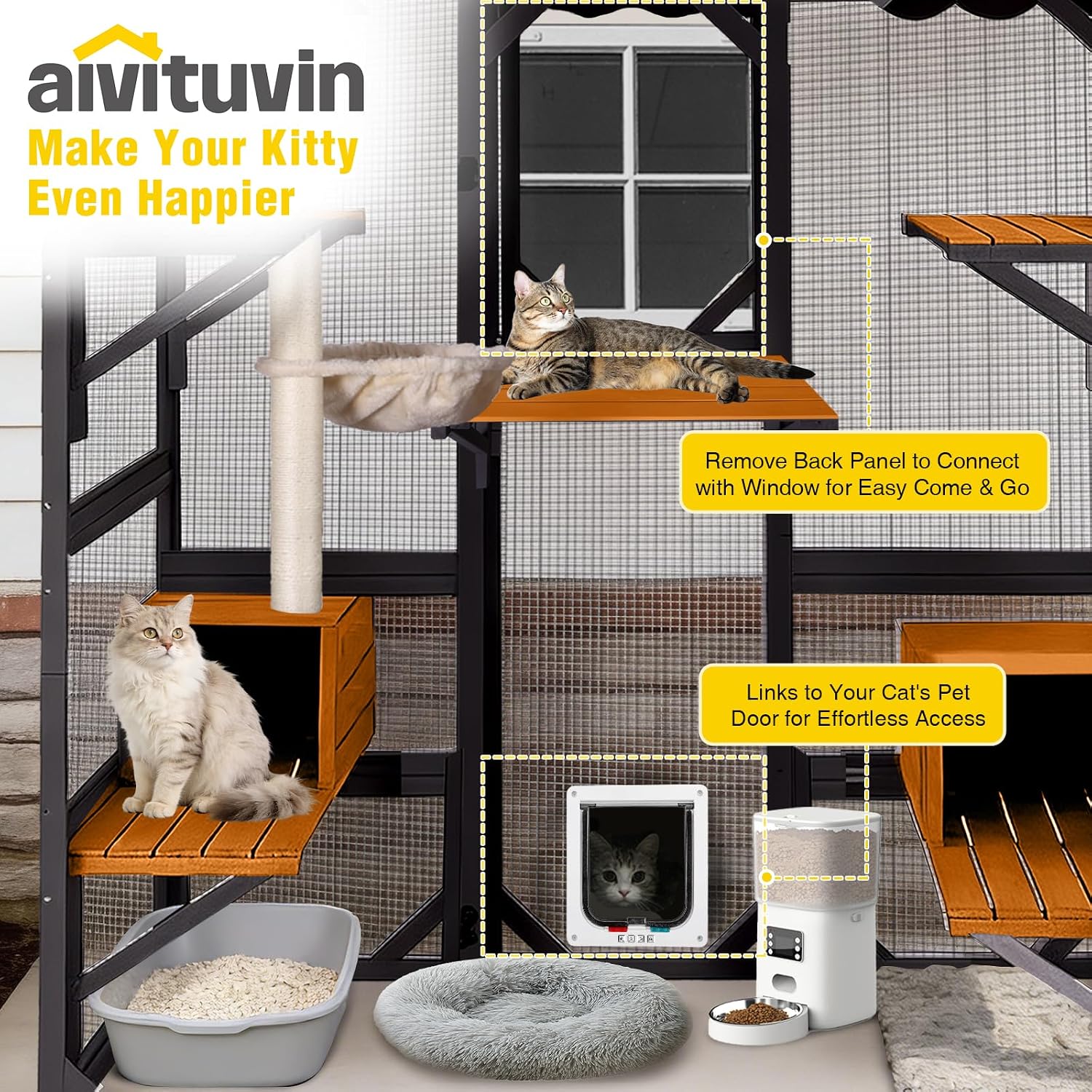 Detalle de Aivituvin AIR37-M-B Outdoor Catio with 7 Platforms, Hammock and Tarp Roof
