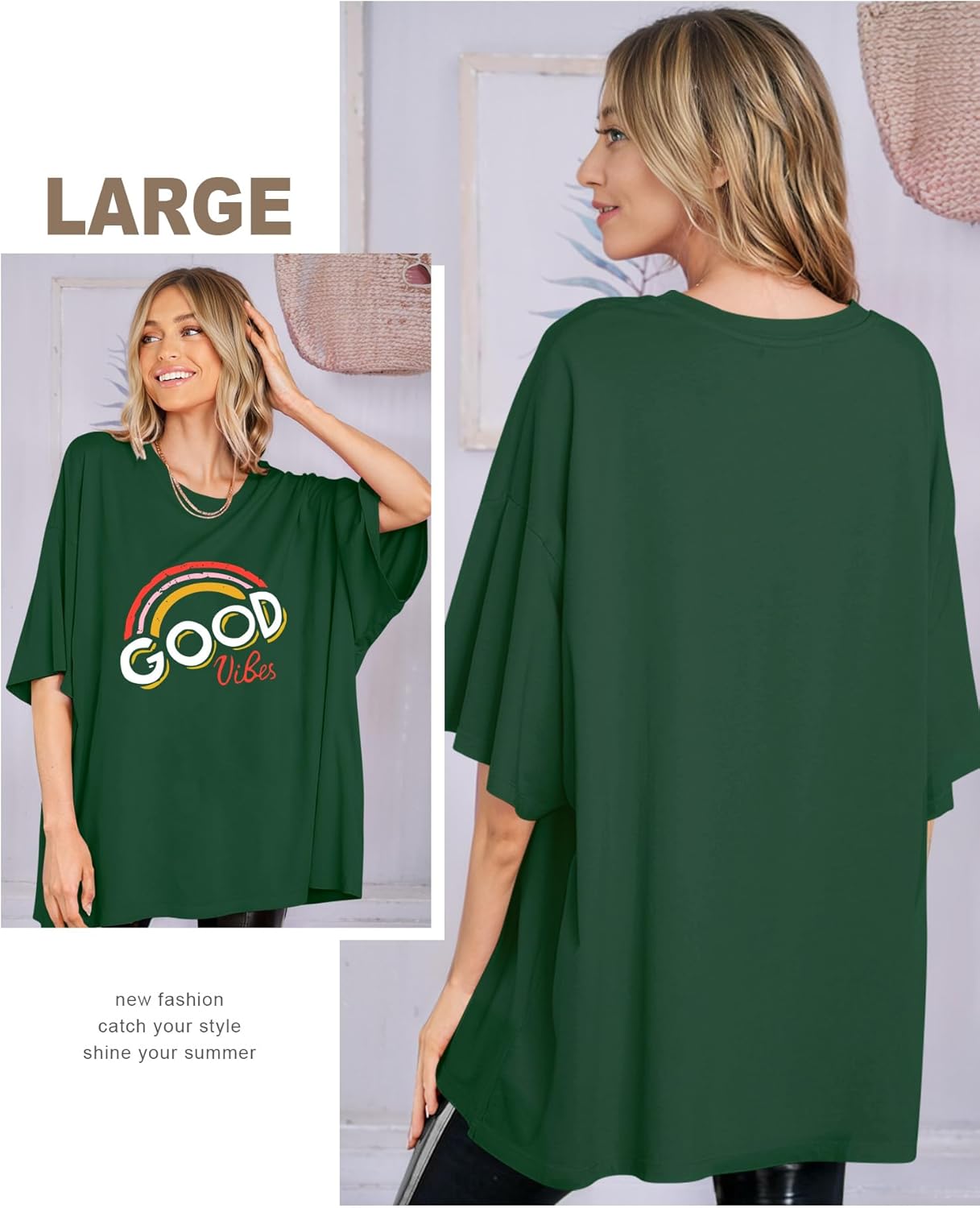 Thumbnail 3 de WIEIYM Oversized Rainbow Graphic T Shirt for Women – Good Vibes Tunic Tee