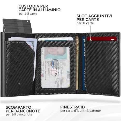 Thumbnail 1 de TENBST Portafoglio Uomo Slim Piccolo: protezione RFID, coperchio in fibra di carbonio e chiusura magnetica
