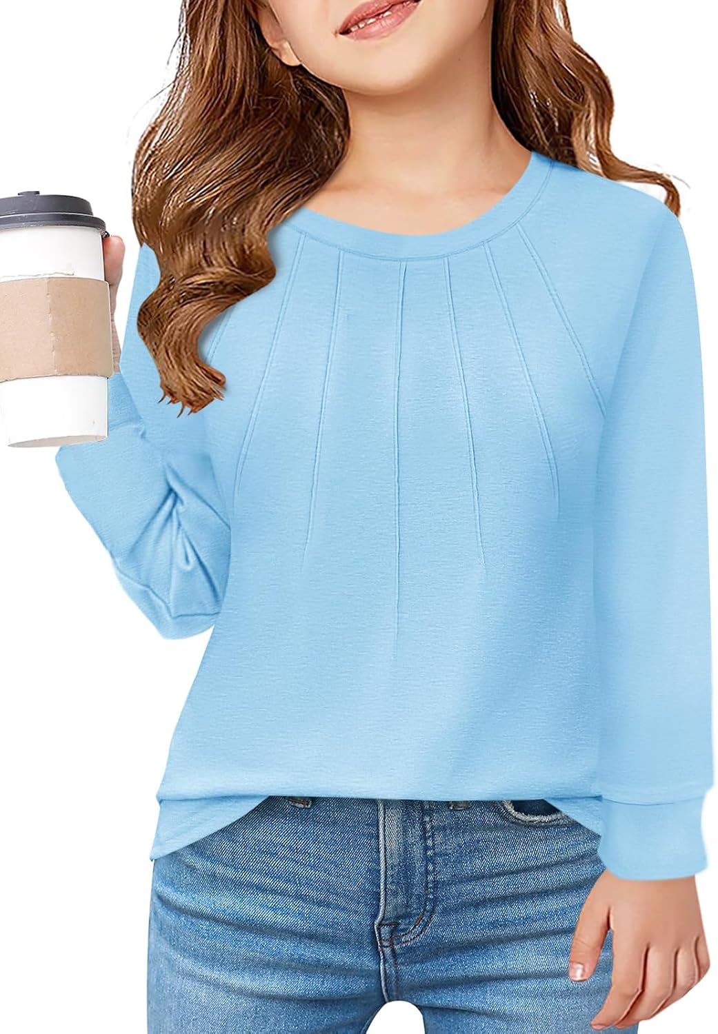 Detalle de Haloumoning meisjes-T-shirt met lange mouwen, ronde hals en effen basic look