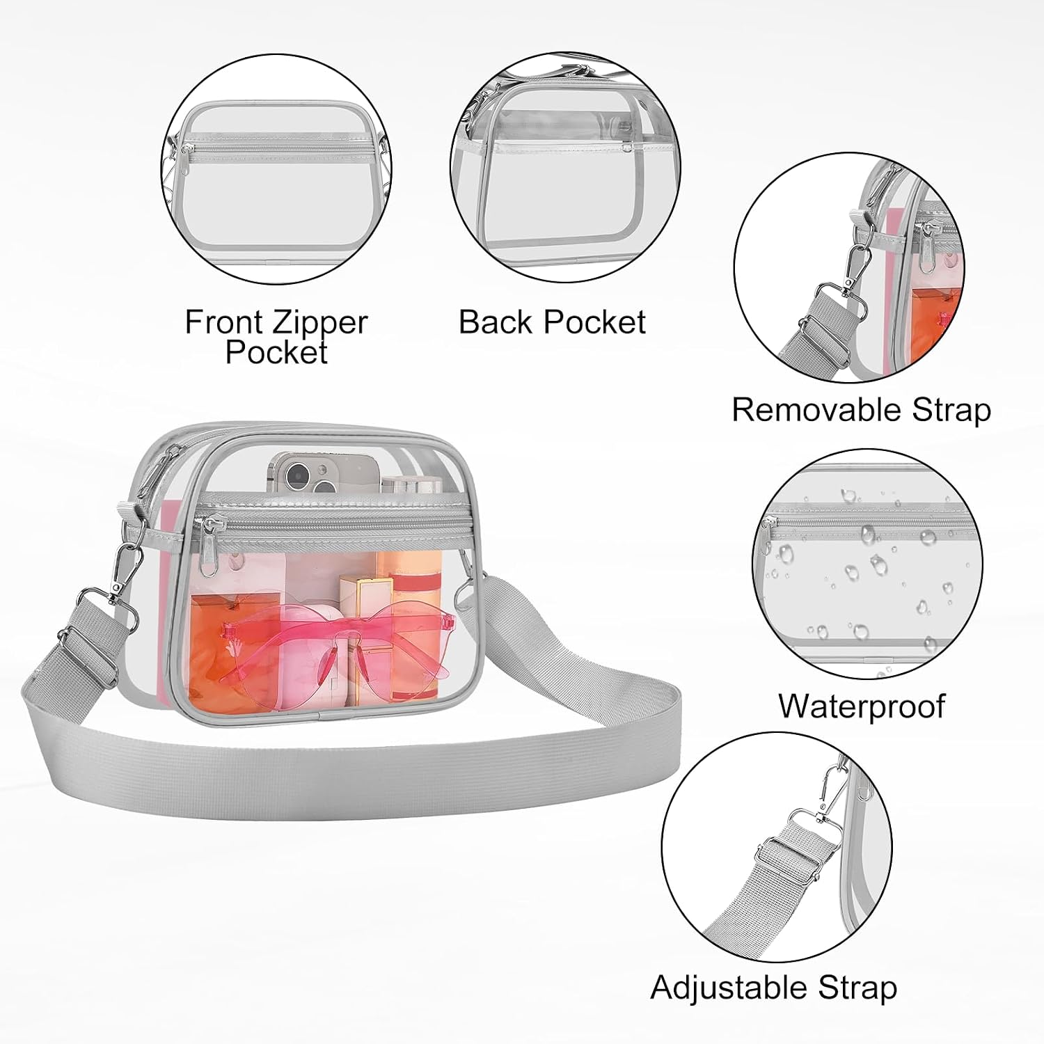 Detalle de USPECLARE Clear Stadium Bag, 0.4 mm PVC with Adjustable Strap