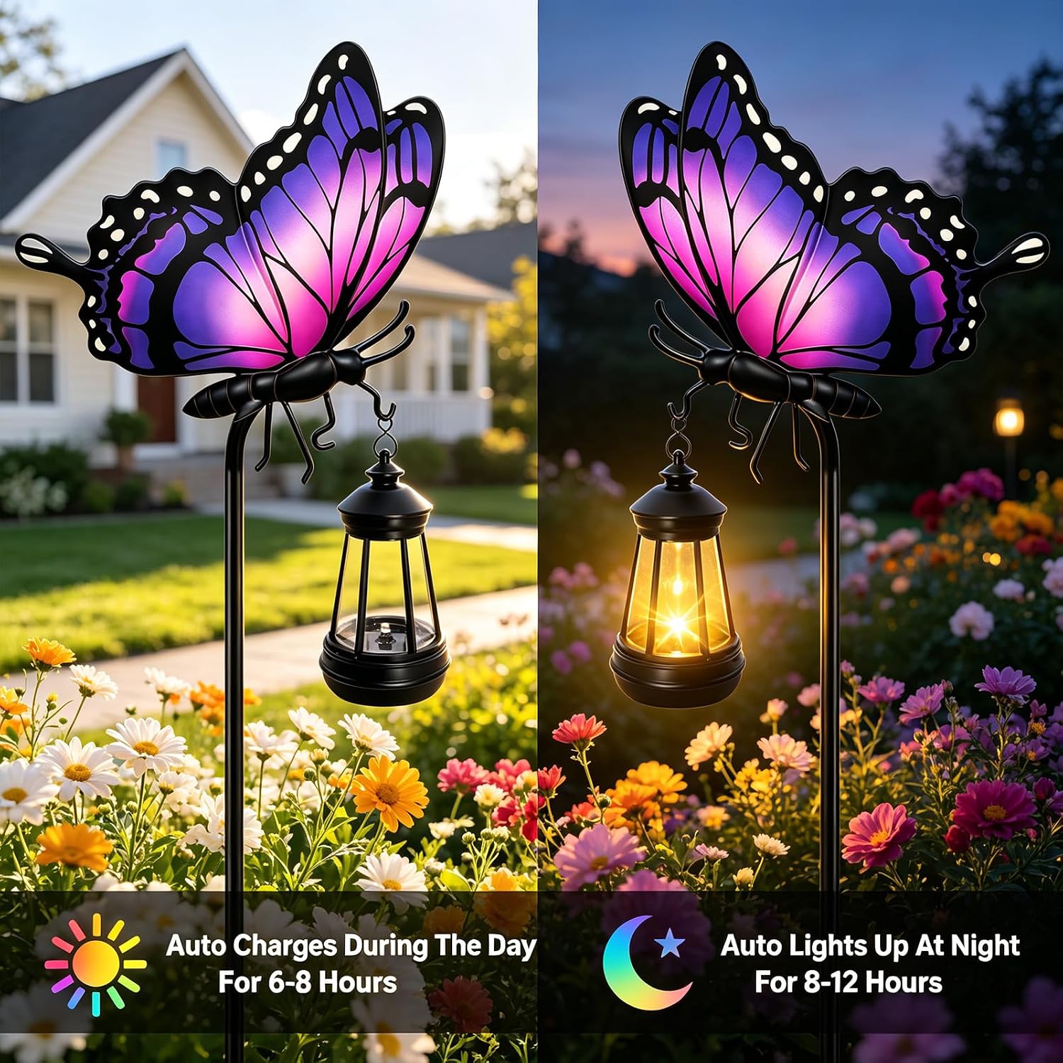 Detalle de MRHEPHAESTUS ZSHDTDDC Solar Butterfly Garden Stake, Purple Iron Decor
