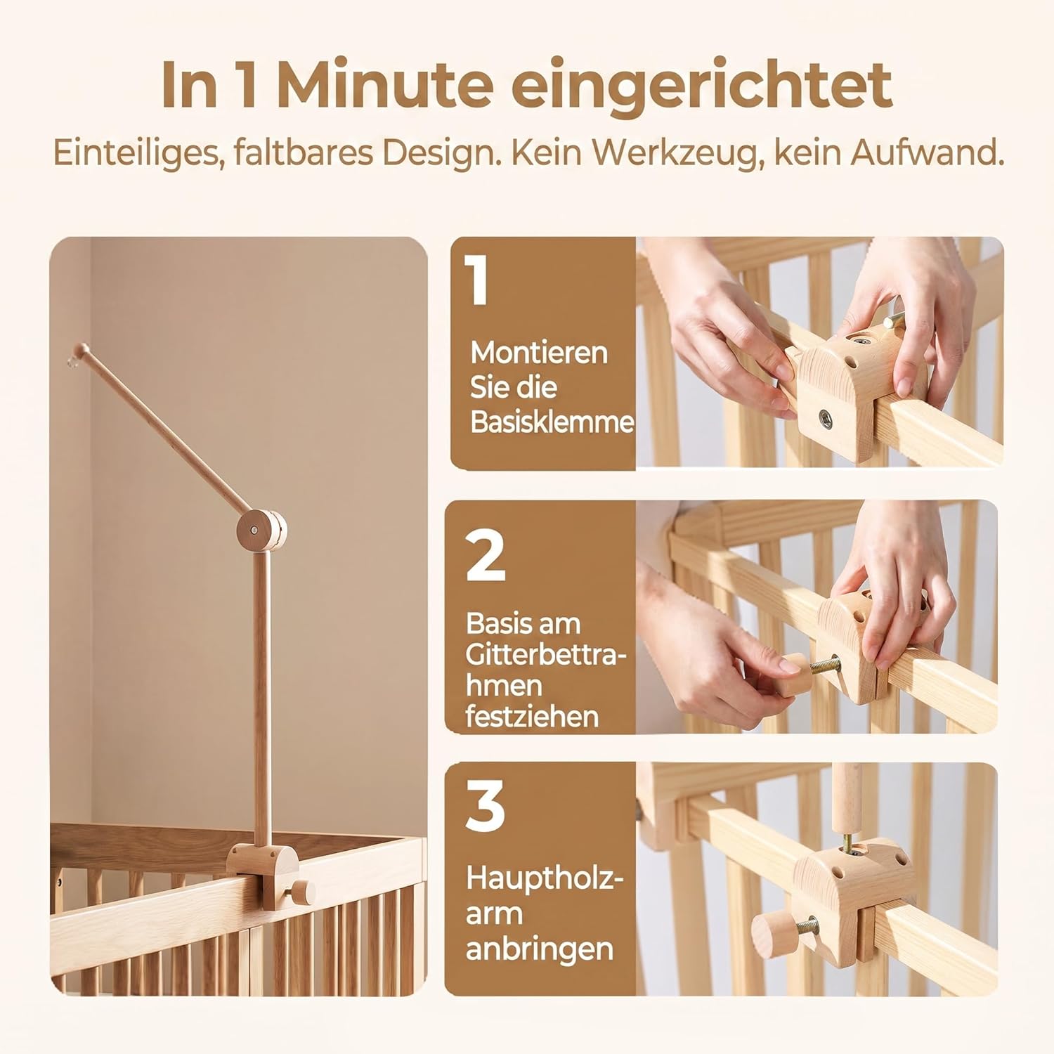 Detalle 2 de Mobile Halterung Holz Babybett 360° Drehbar