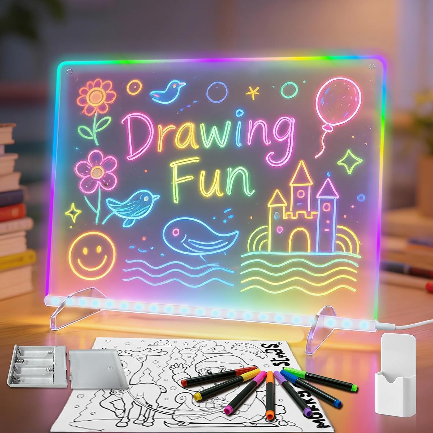 Detalle de Led Note Board with Battery Box 16" Drawing Tablet — 6 Modes, 8 Colors Light Up Board for Kids