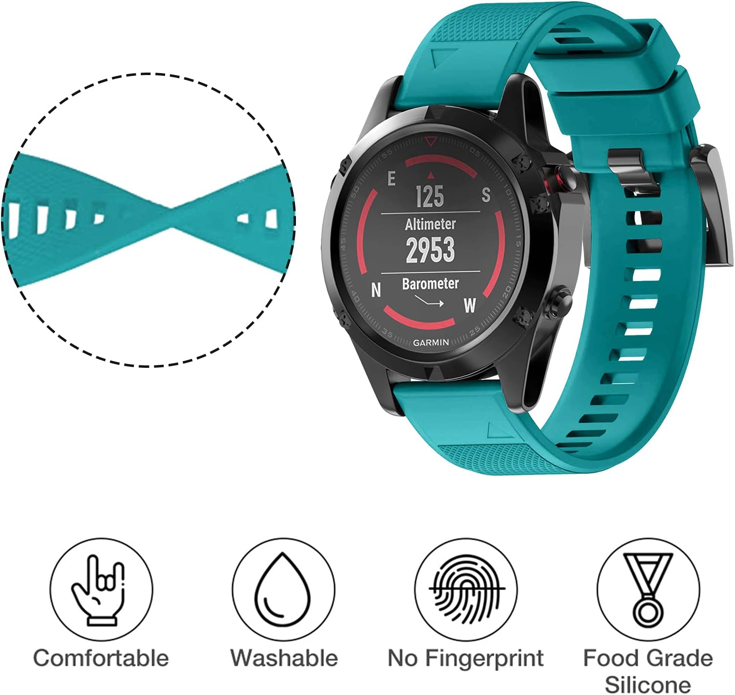 Detalle de Watch Strap for Garmin Fenix 5/5 Plus | Versatile Silicone Band Compatible with Fenix 6/6 Pro and Forerunner 935/945