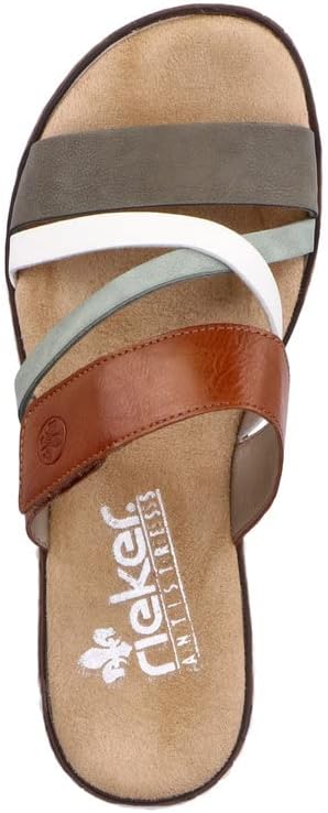 Detalle de Rieker Damen Pantoletten V3652 – Slipper mit weicher Decksohle und robuster, flexibler Passform