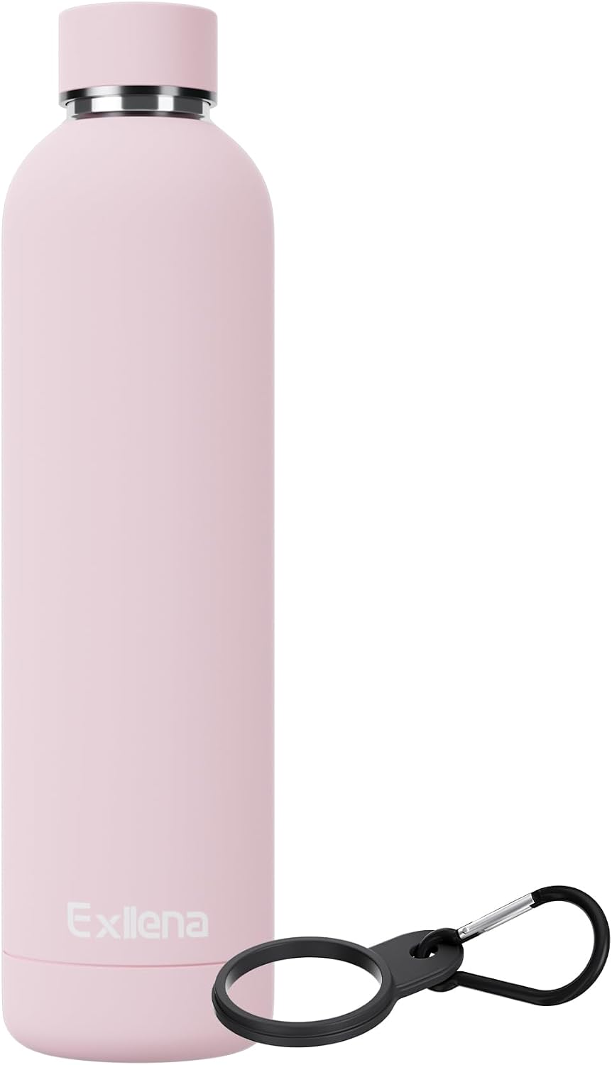 Detalle de Exllena 1l Insulated Water Bottle with Clip – Double-Wall Vacuum Stainless Steel (Pink)