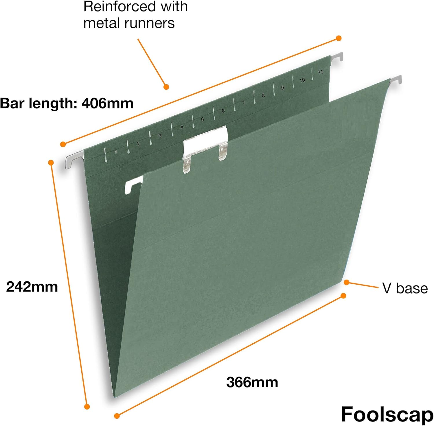 Thumbnail 2 de Summit Foolscap Tabbed Filing Cabinet Suspension Files (A4+), Green, Pack of 50