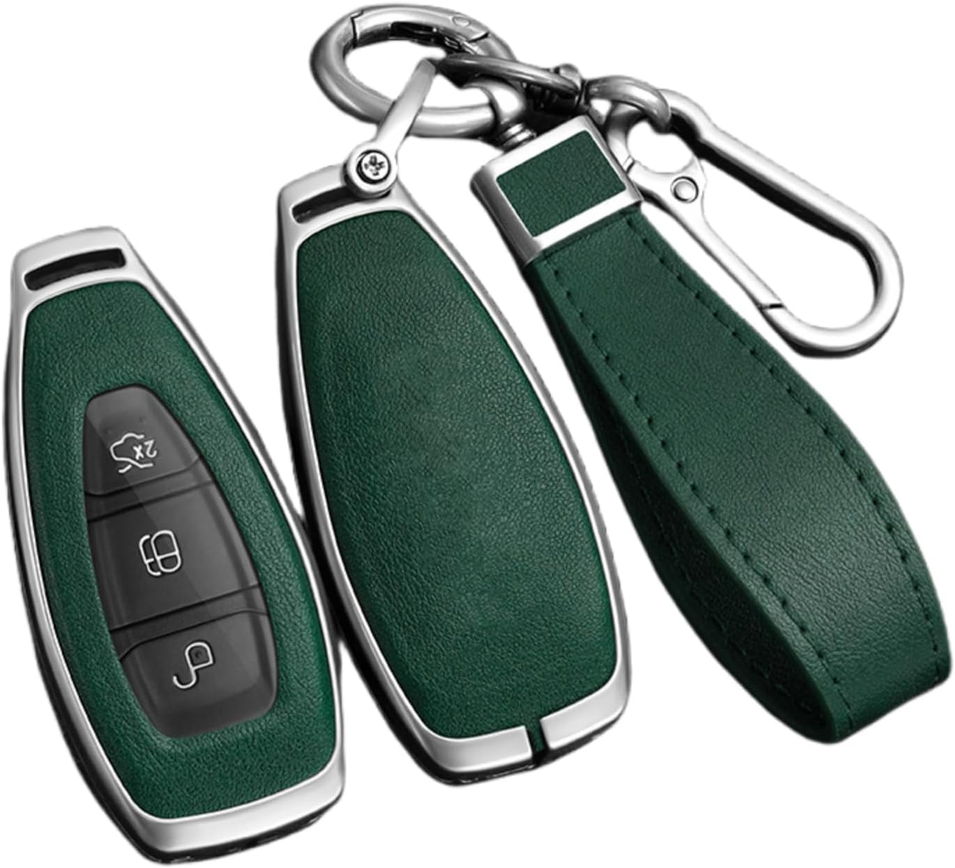 Happyit zinc alloy & leather car key case cover for Ford Focus, Fiesta, Mondeo, Kuga (keyless fob)