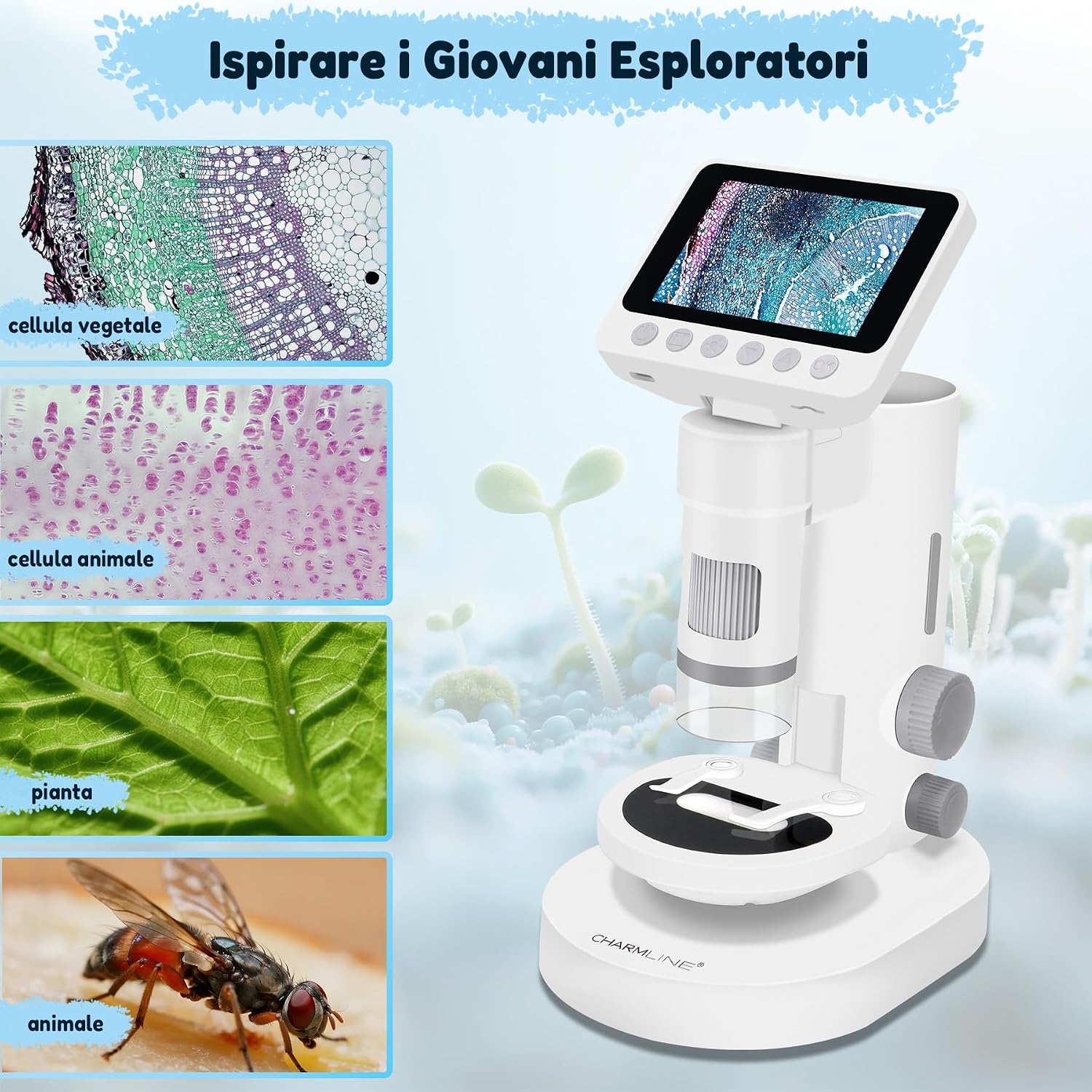 Detalle de Charmline microscopio digitale 3 in 1 per bambini: osservazioni da tavolo o in viaggio, fino a 1000x
