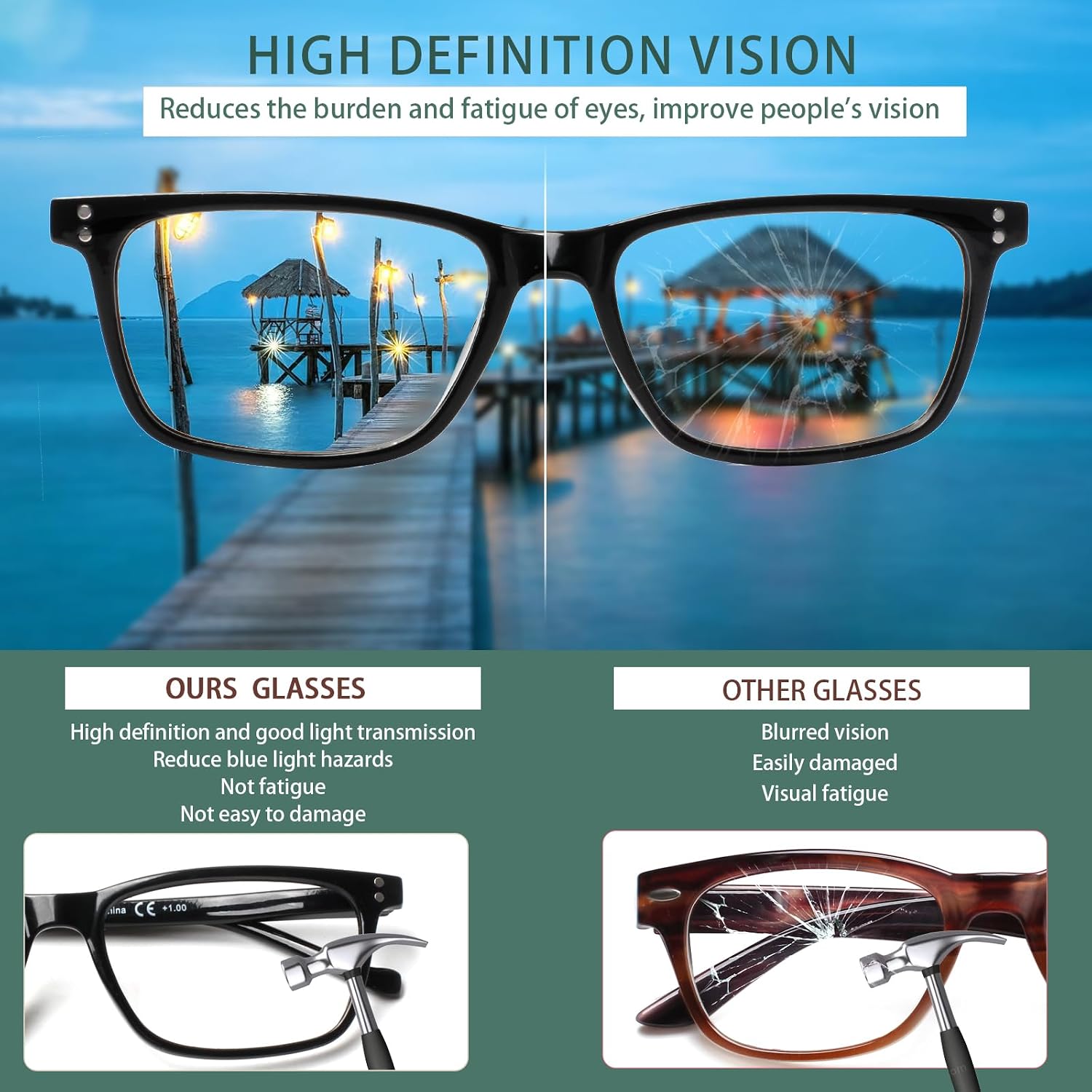 Thumbnail 6 de JOSCHOO 5-Pack Reading Glasses with Spring Hinges and Rectangular Frames