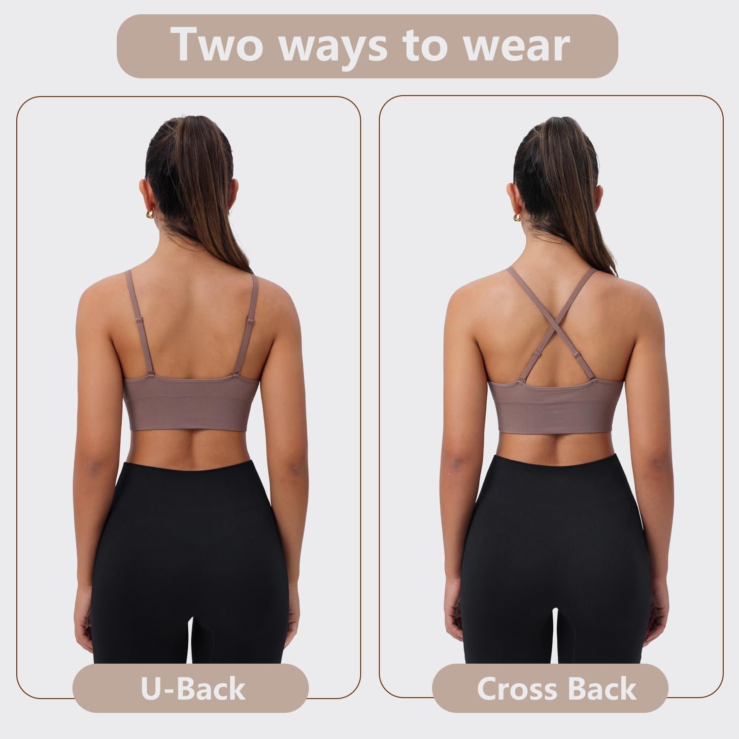 Detalle de SUNSESS Seamless Deep V Sports Bra (Non-wired) with Removable Pads and Criss-Cross/U-back Straps