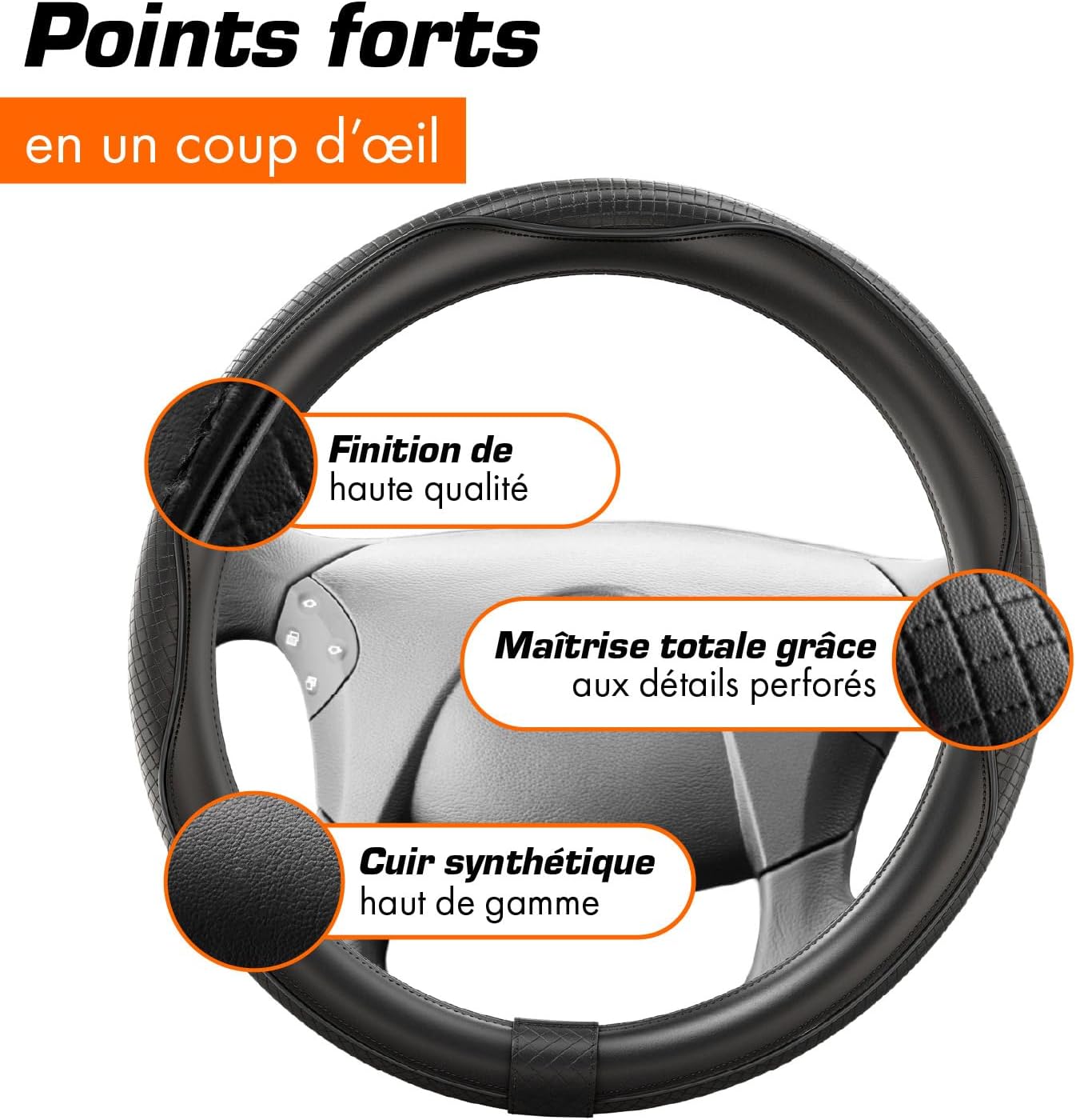 Thumbnail 3 de Upgrade4cars Couvre Volant Camion 44-46 cm Noir Simili Cuir – Housse de Protection Intérieur