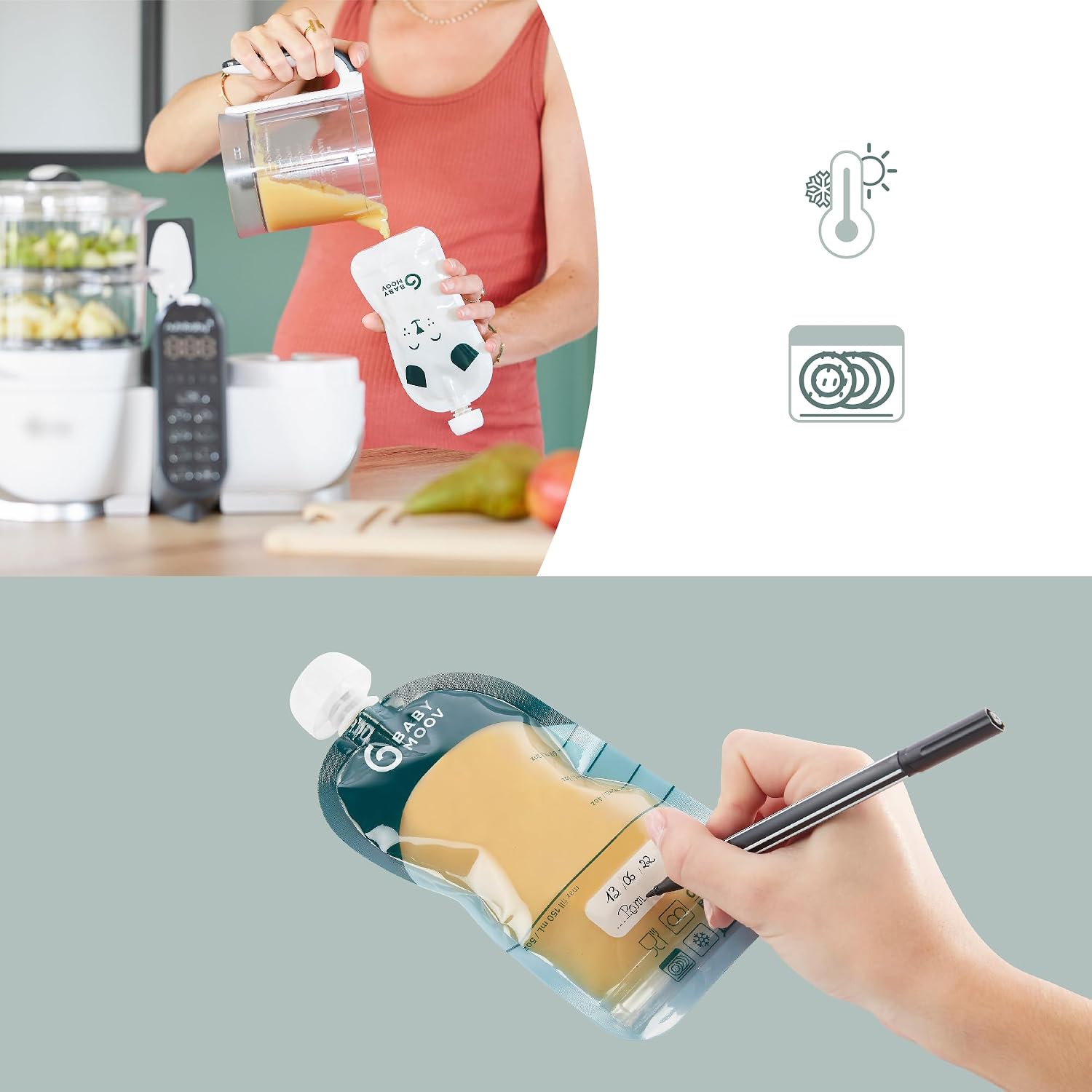 Detalle 2 de Babymoov ISY Pouches herbruikbare knijpzakjes, 150 ml, set van 20