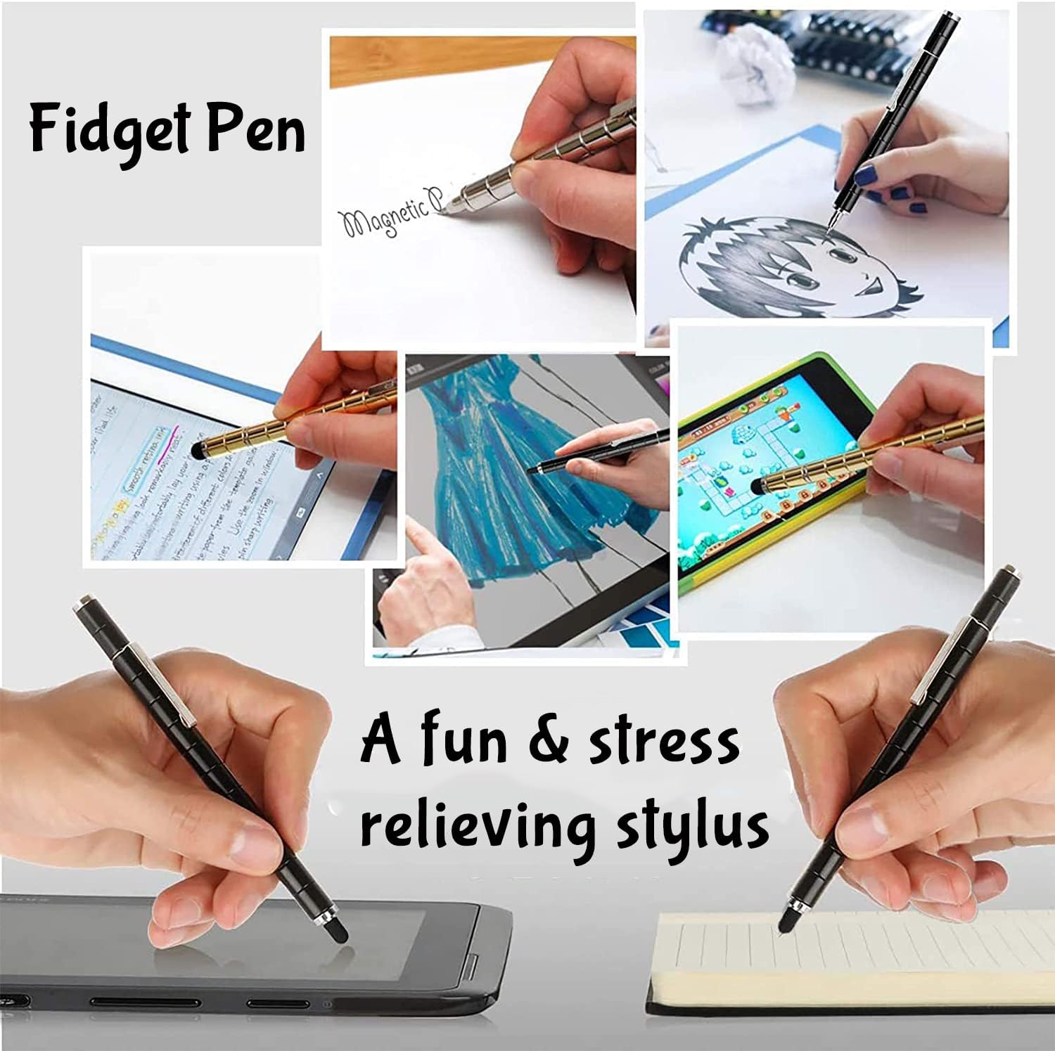 Thumbnail 2 de Aionly Fidget Magnetic Pen with Ballpoint & Stylus Tips (Black) – magnetic ring fidget writing pen gift set