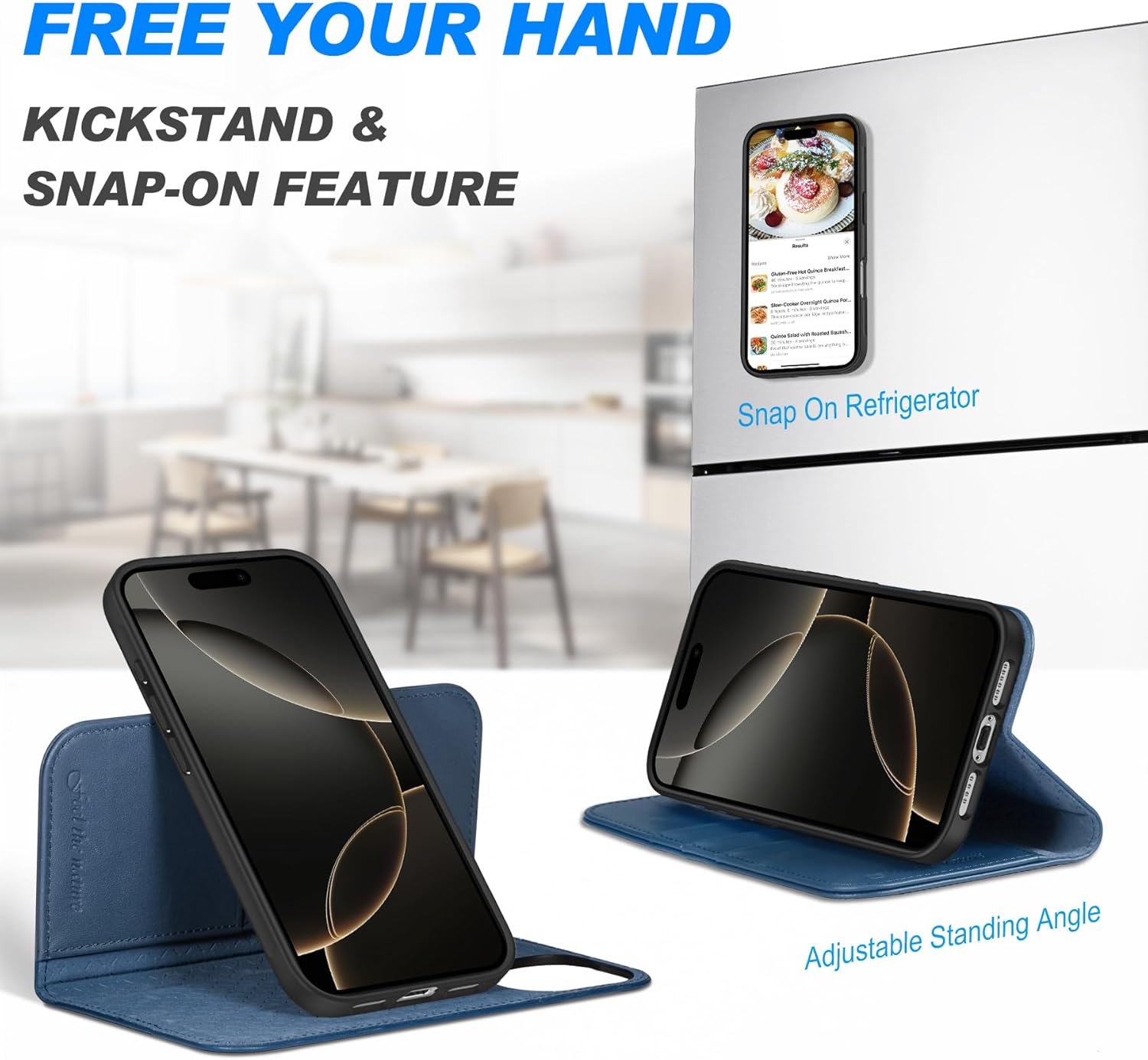 Detalle de SHIELDON Hülle für iPhone 16 Pro Max – Echtleder 2-in-1 Wallet Case, Königsblau