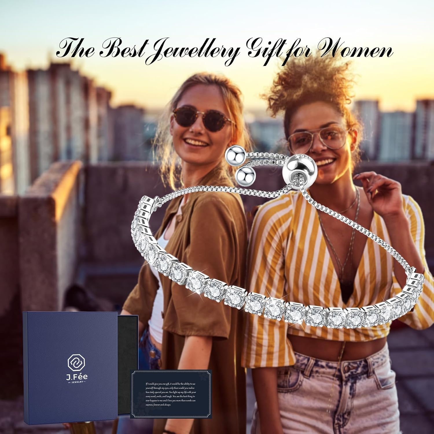 Thumbnail 5 de J.Fée Silver Tennis Bracelet for Women – Adjustable S925 Jewellery with Clear CZ Stones