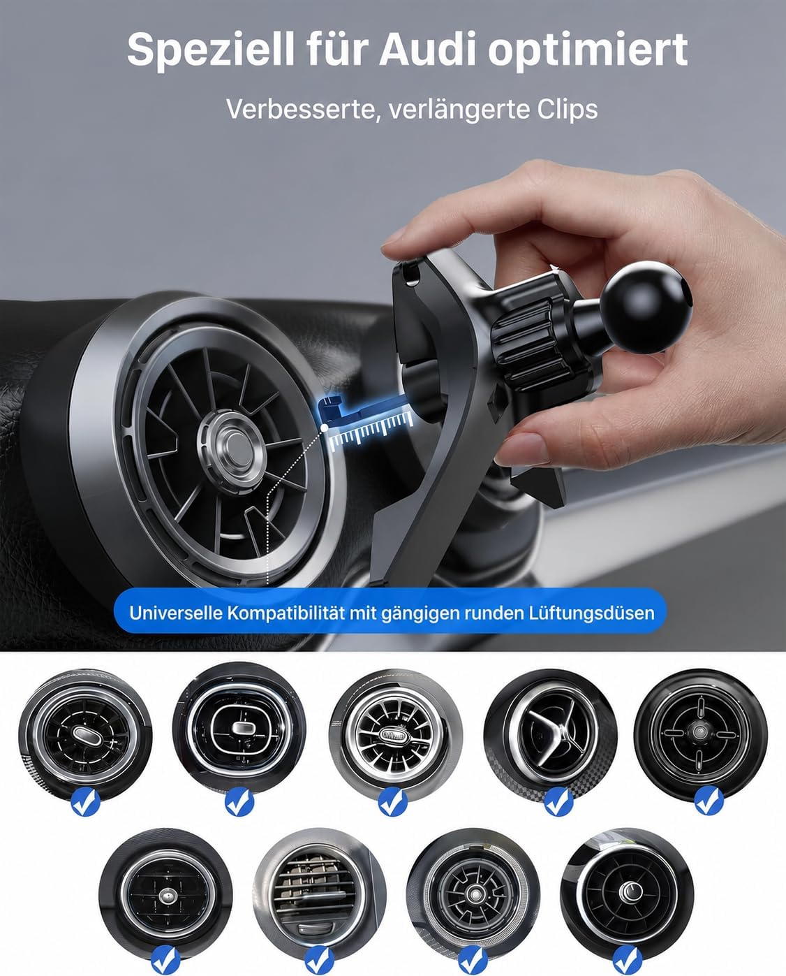 Thumbnail 1 de YOSH 2.0 Upgrade Auto-Handyhalterung für runde Lüftung – kompatibel mit Audi, Mini Cooper, Mercedes-Benz und großen Smartphones