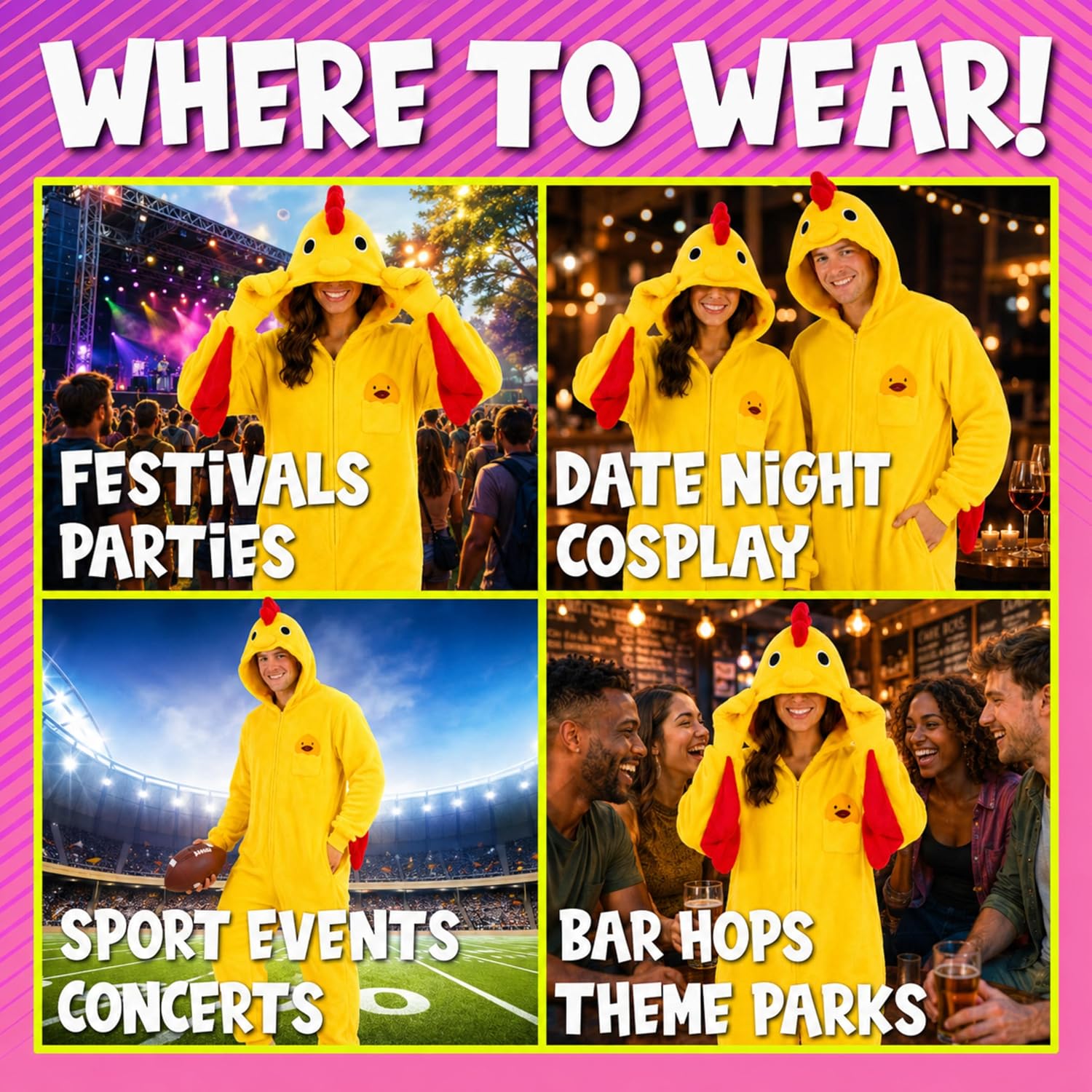 Detalle 2 de Funziez! Slim Adult Onesie, Yellow Chicken Costume in Brushed Fleece