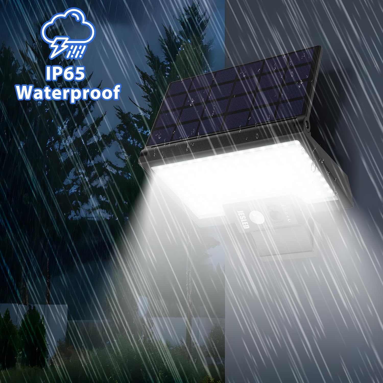 Detalle 2 de JESLED QY-JDEU-108LED buitenwandlamp op zonne-energie, 108 leds, IP65