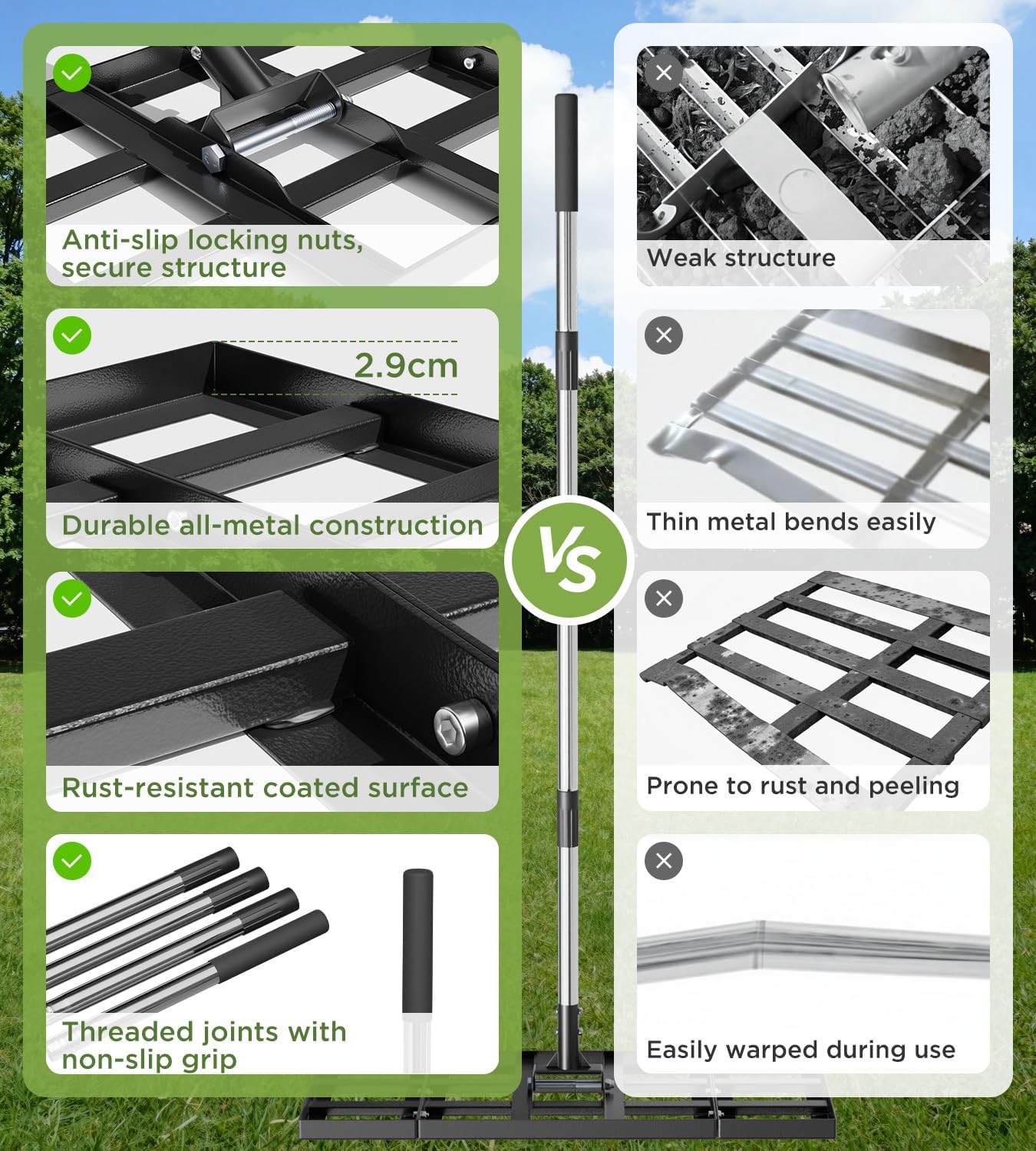 Thumbnail 4 de HFHOME Lawn Levelling Rake with Adjustable 180cm Stainless Steel Handle