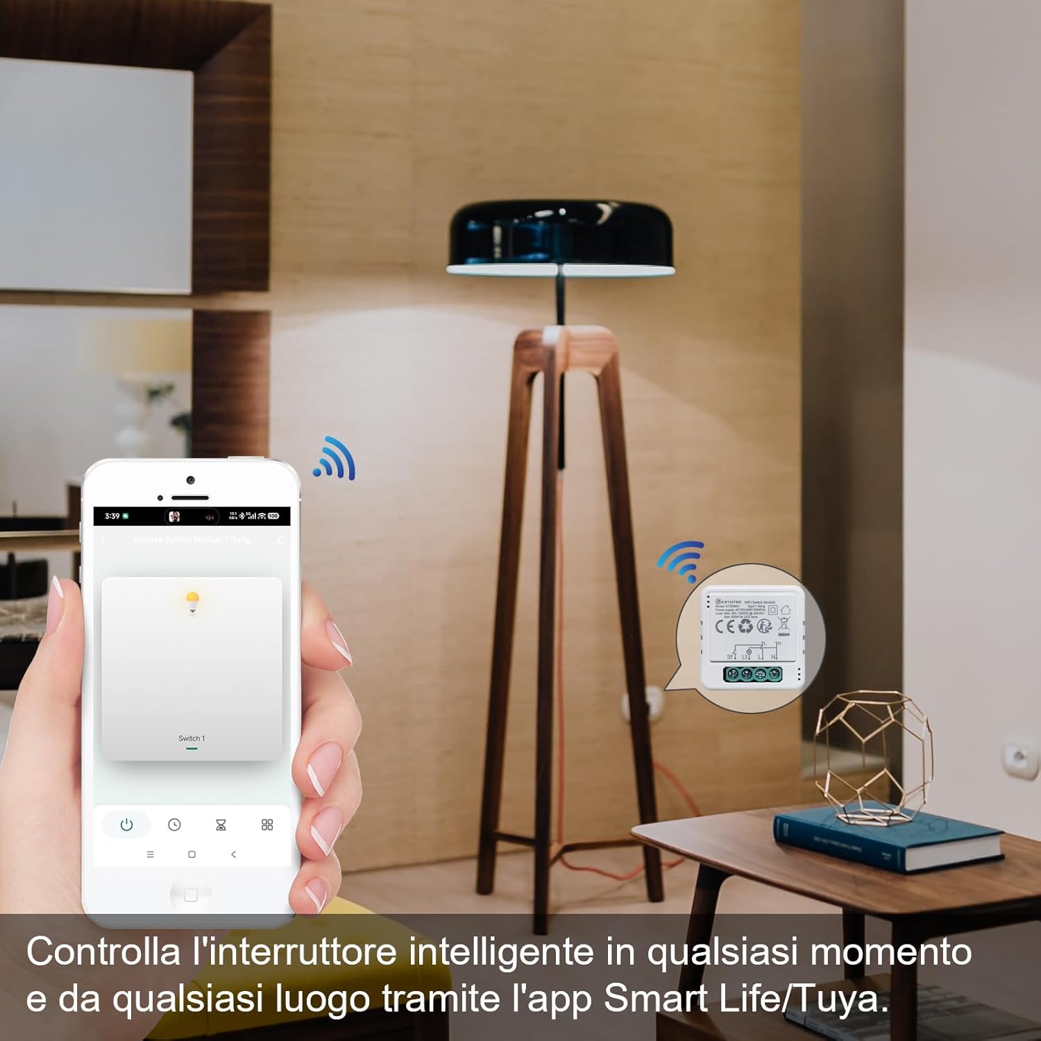 Thumbnail 4 de KETOTEK Relè Interruttore Smart WiFi 16A 1 Gang/1-2 vie con Alexa (richiede filo di neutro)