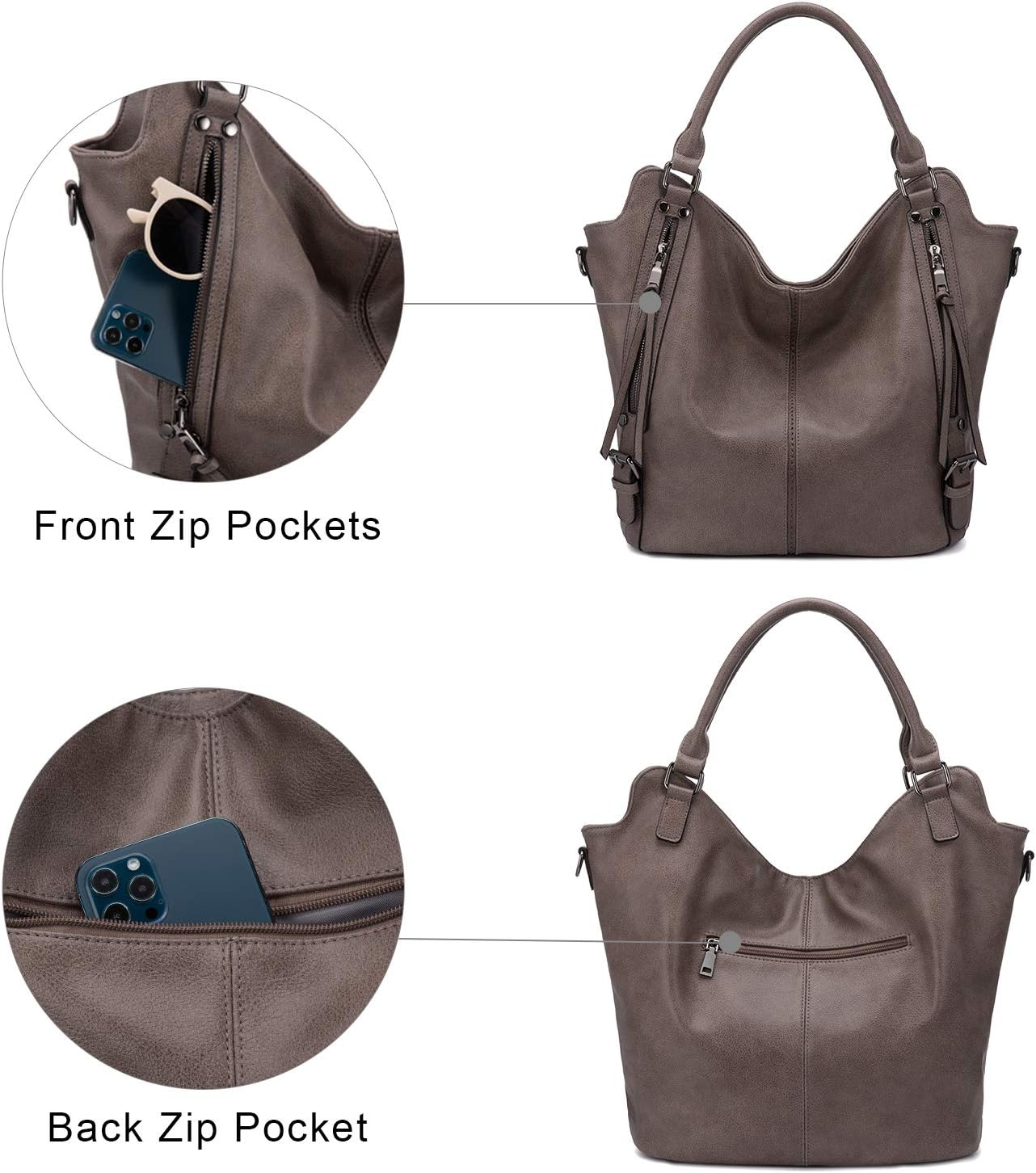 Thumbnail 4 de RealER Borsa Donna Set (2 pezzi) grande hobo tote + clutch in eco-pelle taupe