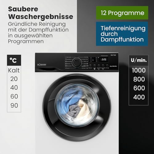 Detalle de Bomann WA 7162 Waschmaschine, 6 kg, Energieeffizienzklasse A und Invertermotor