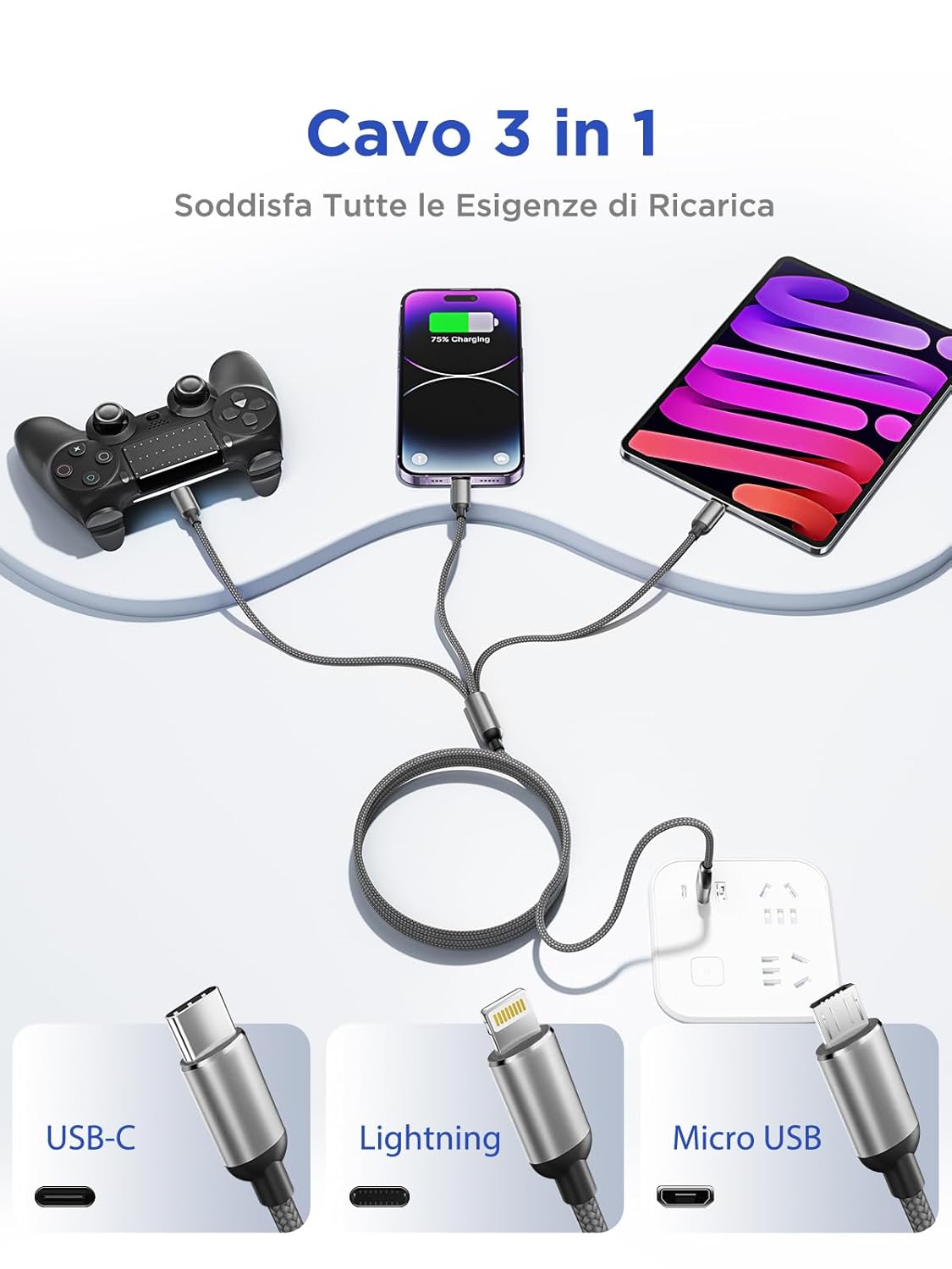 Thumbnail 1 de Multi Cavo di Ricarica 3 in 1 1,2 m