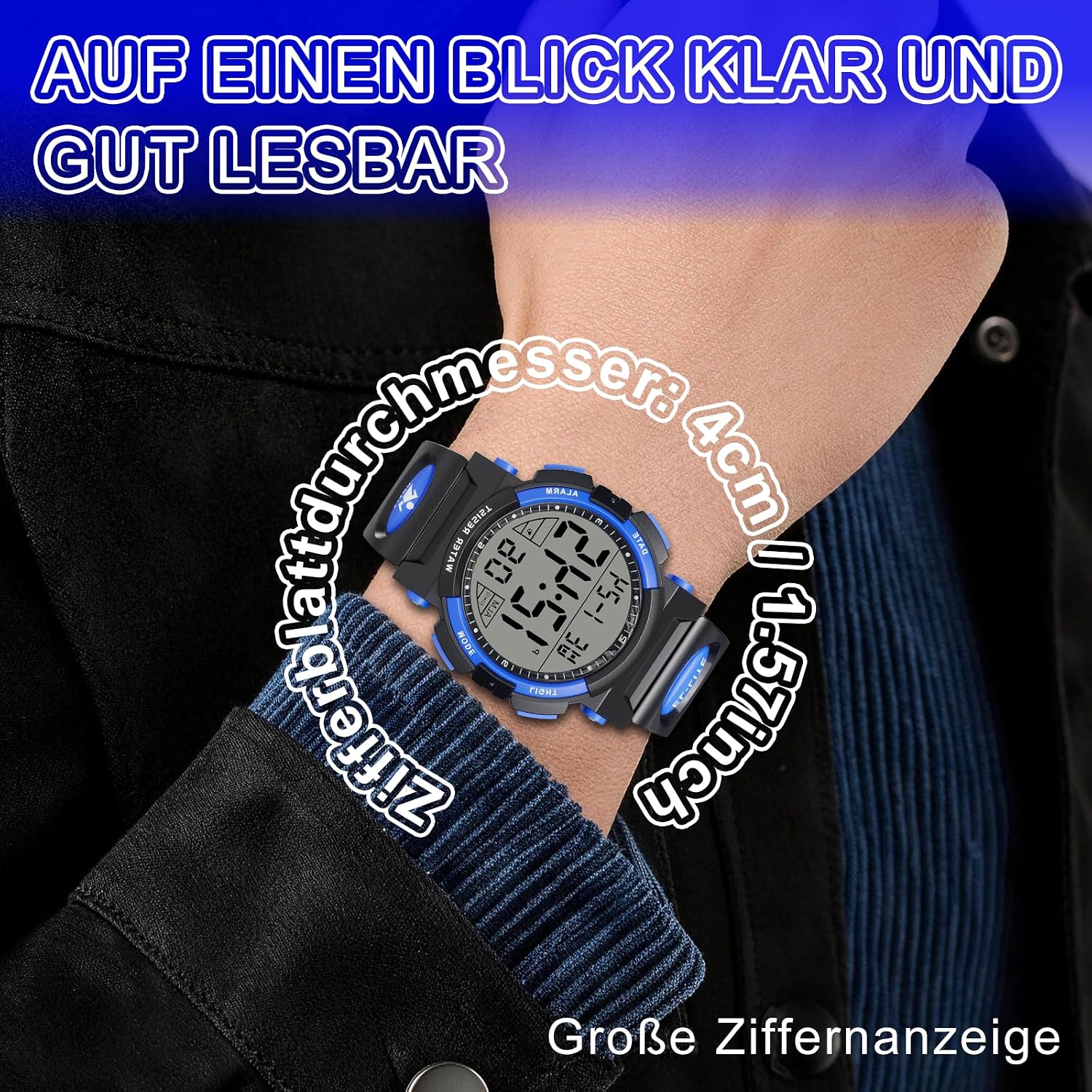 Detalle de GUUMUXIN Digital Herren Sportuhr mit LED-Licht, Wecker, Stoppuhr – 30 m wasserdicht